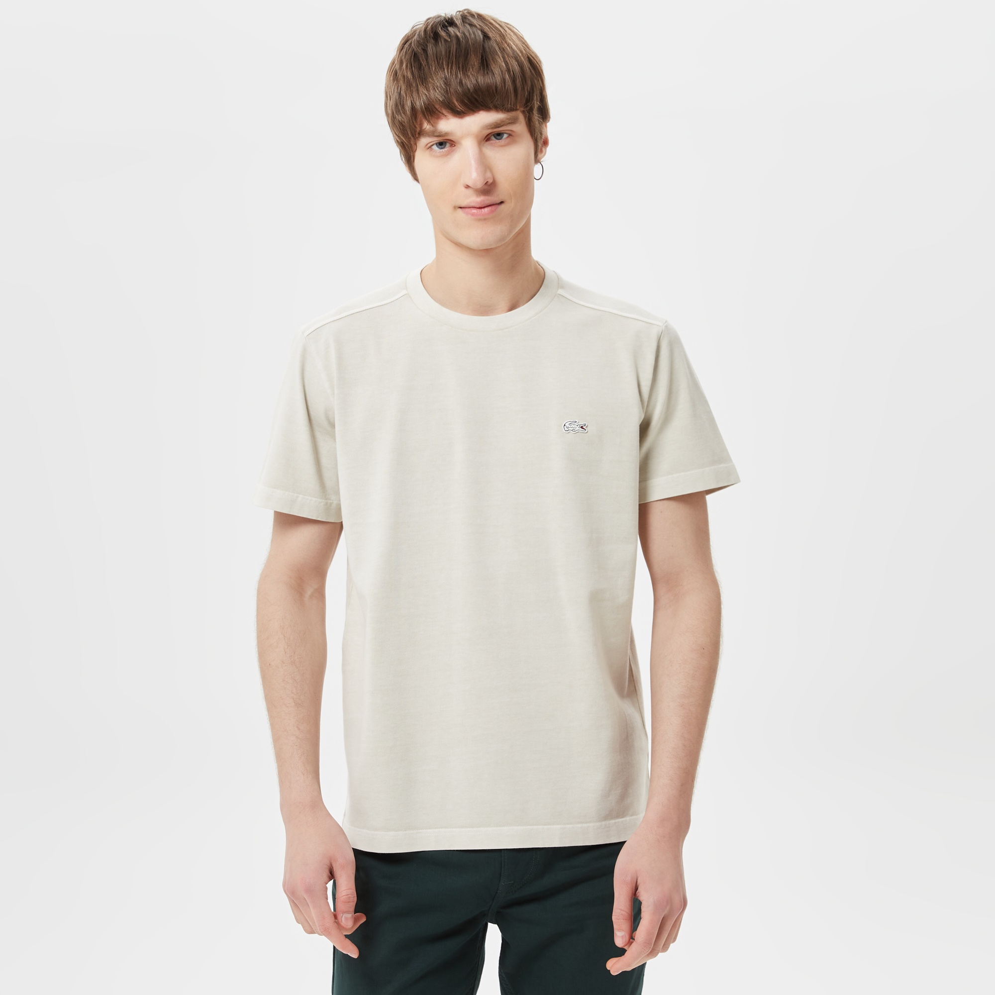 Lacoste Erkek Relaxed Fit Bisiklet Yaka Krem T-Shirt