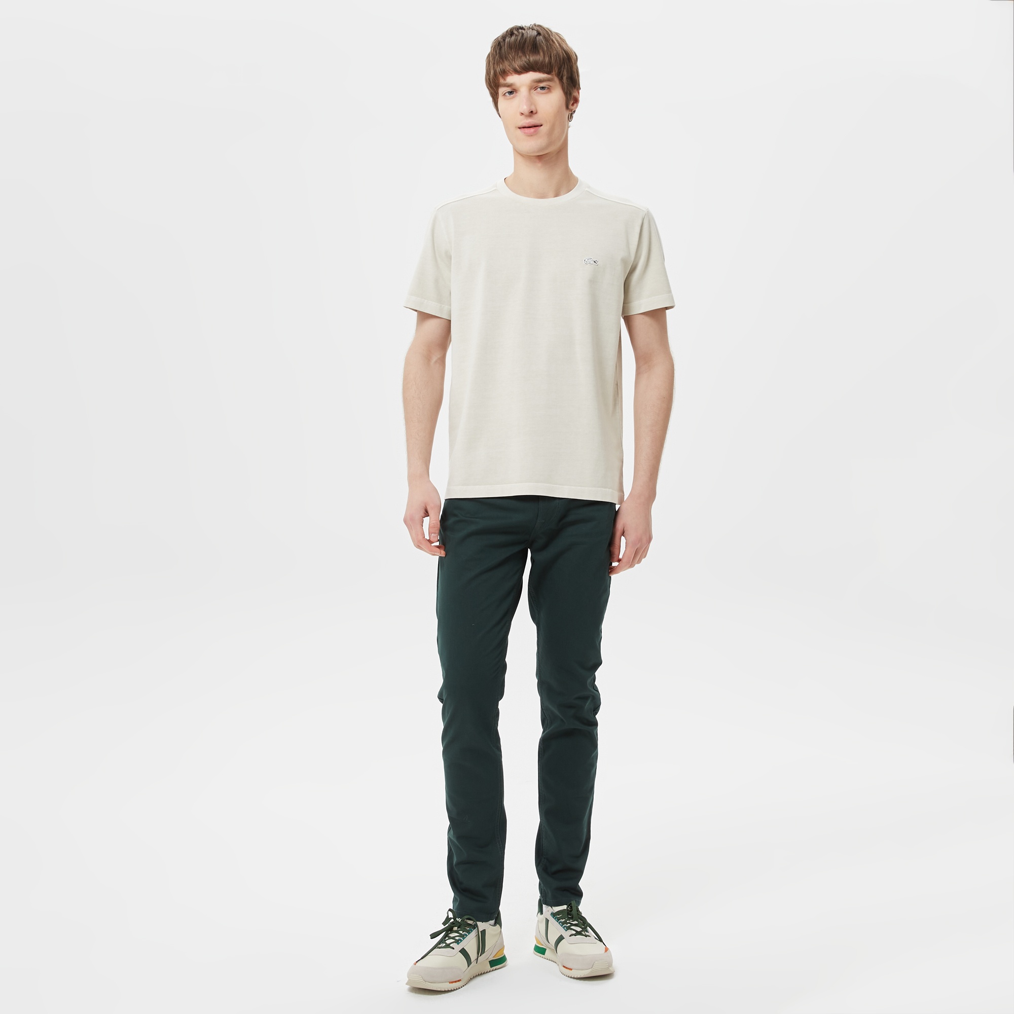 Lacoste Erkek Relaxed Fit Bisiklet Yaka Krem T-Shirt