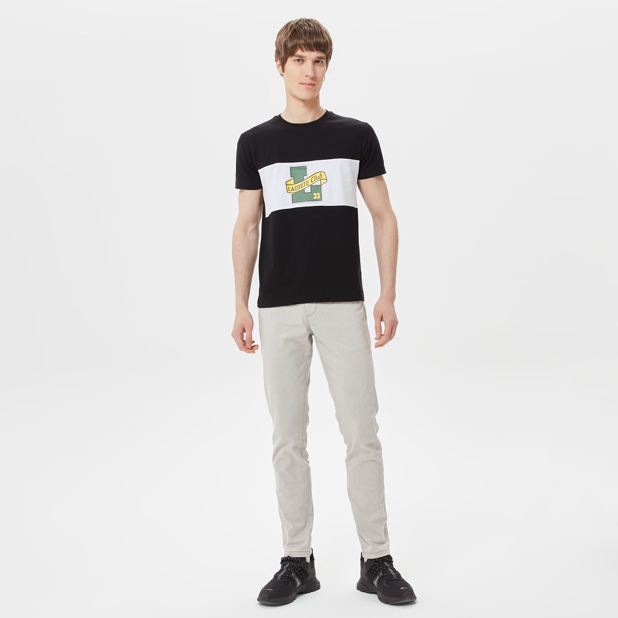 Lacoste Erkek Slim Fit Bisiklet Yaka Baskılı Siyah T-Shirt