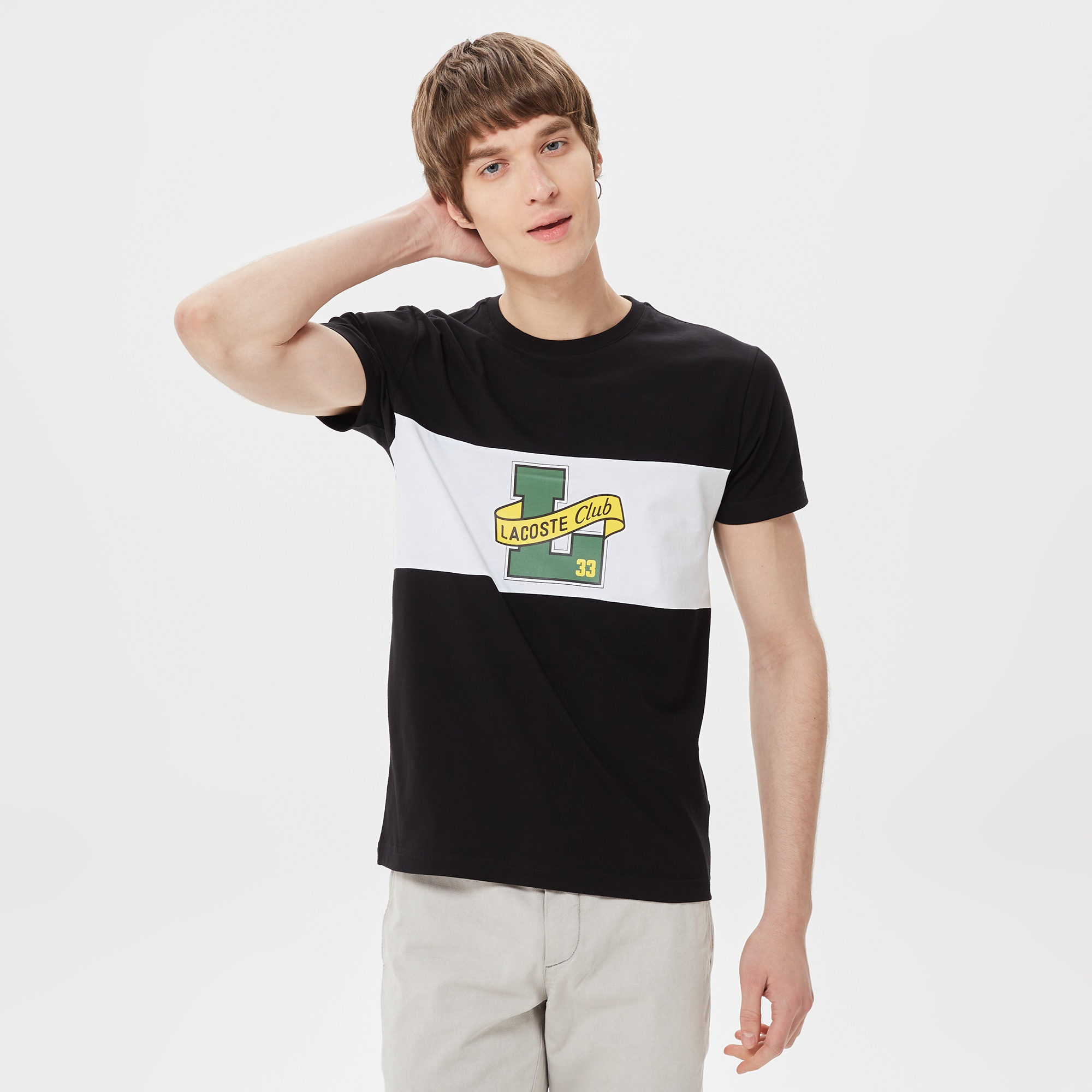 Lacoste Erkek Slim Fit Bisiklet Yaka Baskılı Siyah T-Shirt