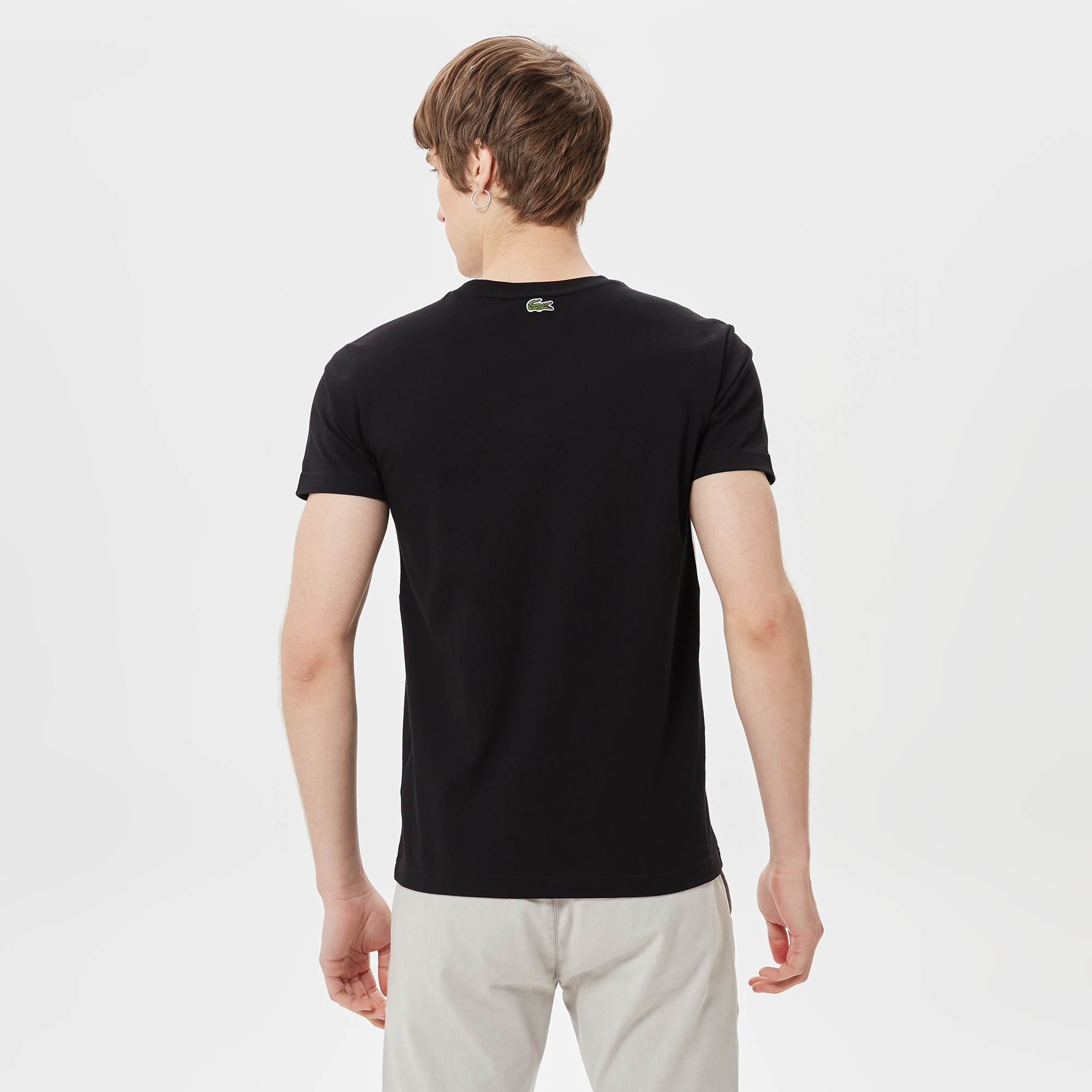 Lacoste Erkek Slim Fit Bisiklet Yaka Baskılı Siyah T-Shirt