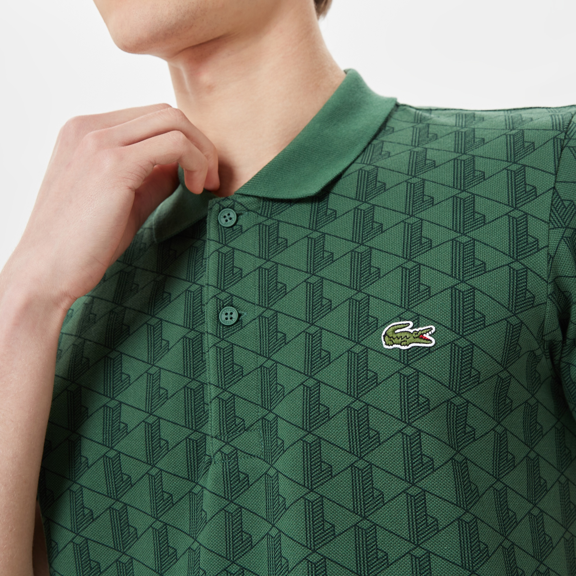 Lacoste Erkek Slim Fit Monogram Yeşil Polo