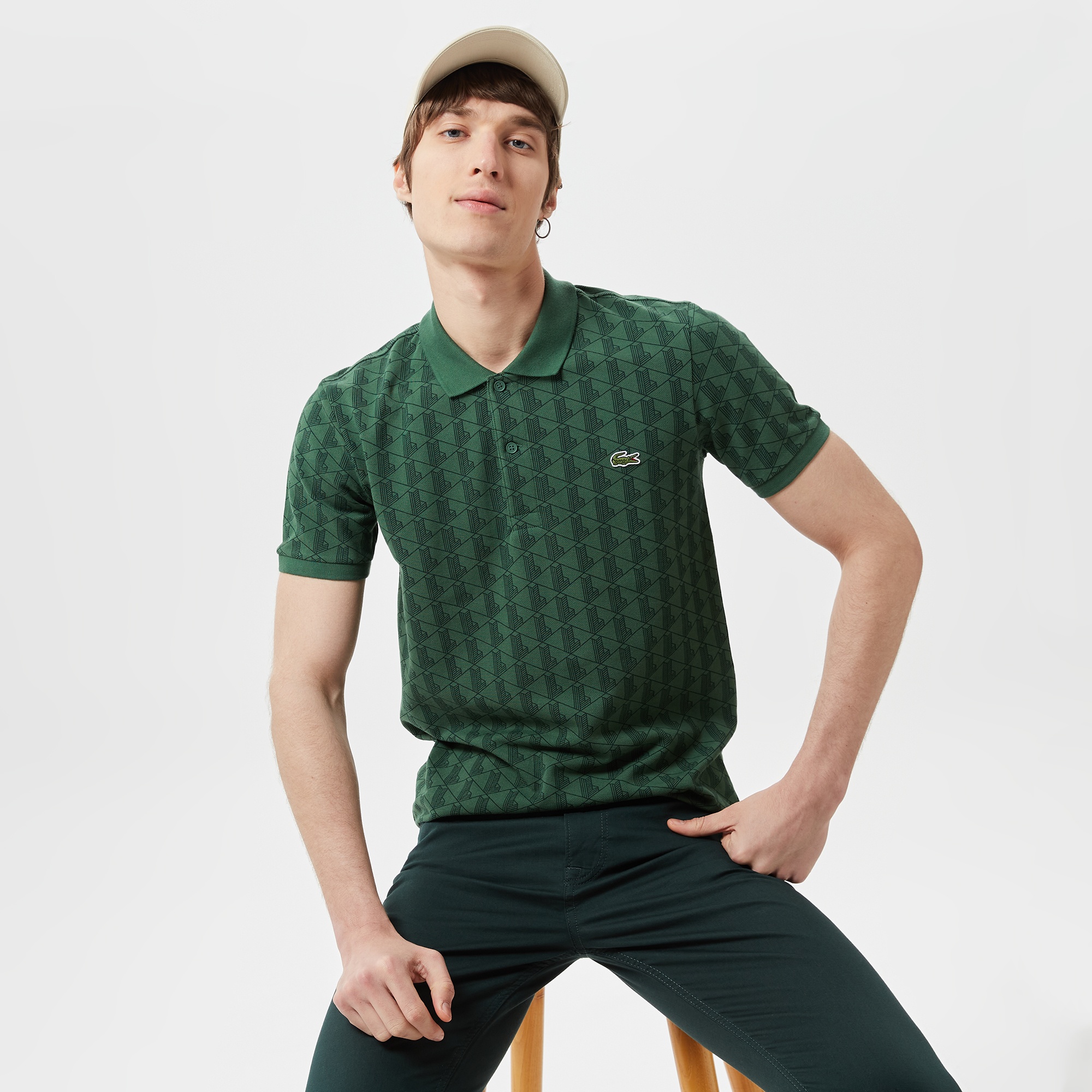 Lacoste Erkek Slim Fit Monogram Yeşil Polo