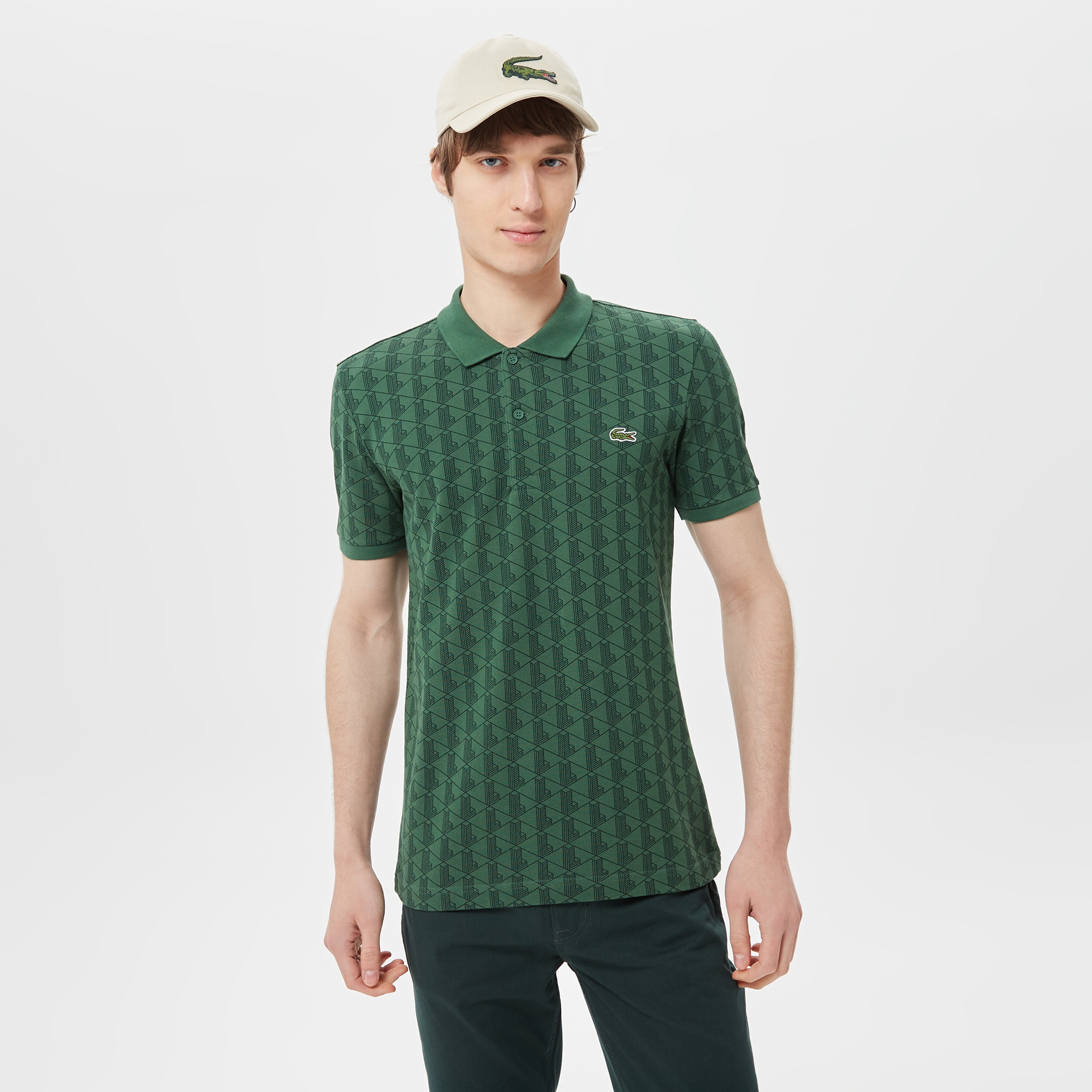 Lacoste Erkek Slim Fit Monogram Yeşil Polo