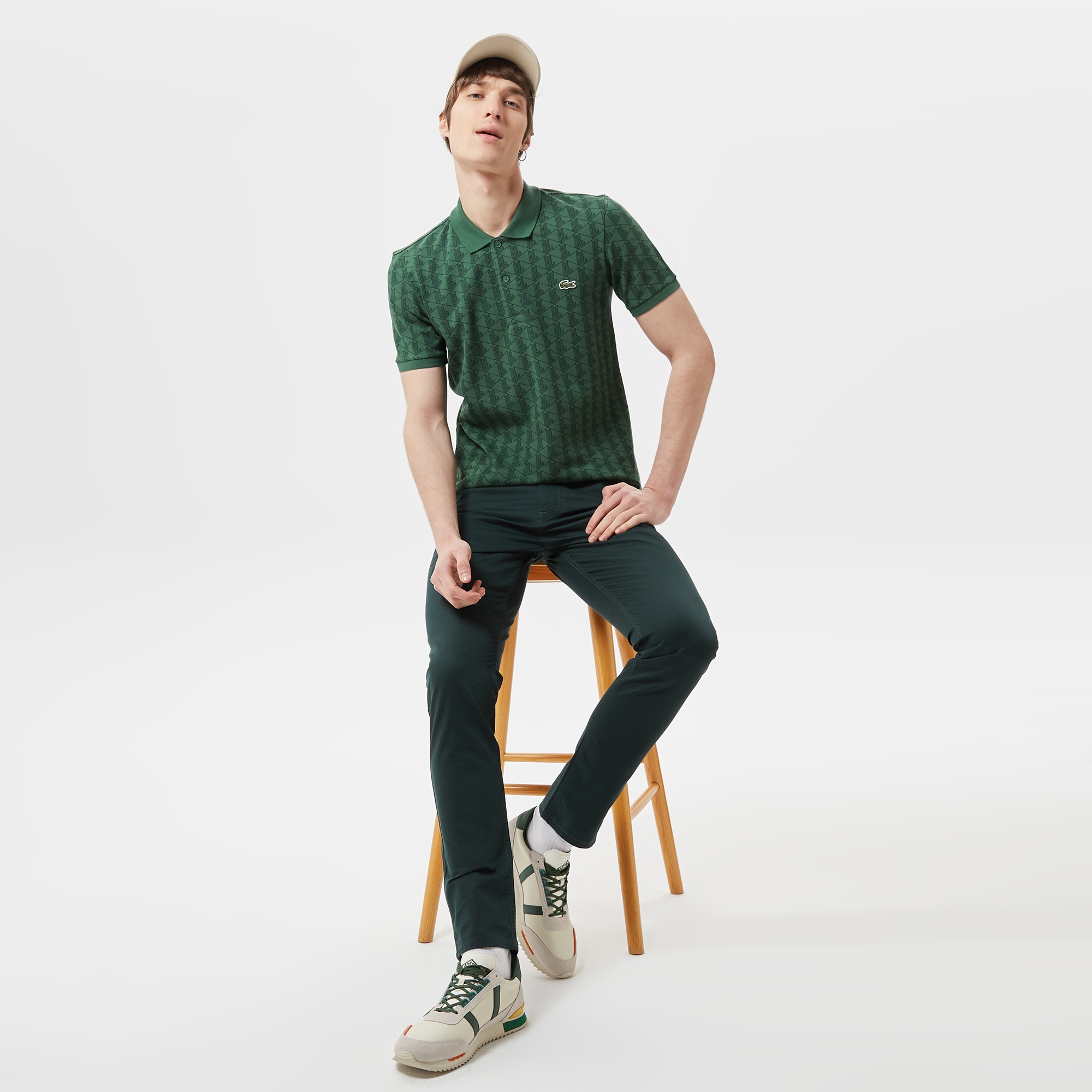 Lacoste Erkek Slim Fit Monogram Yeşil Polo
