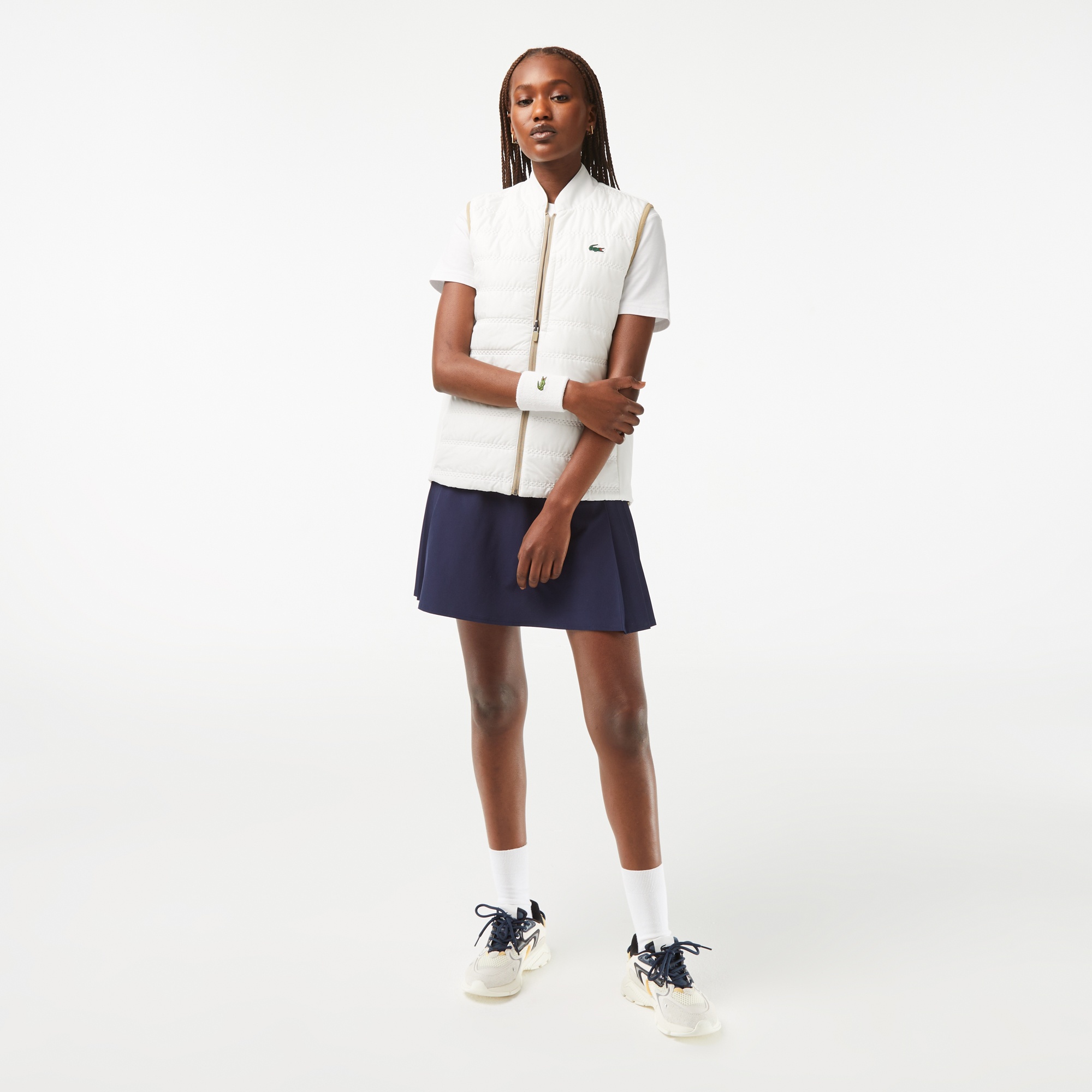 Lacoste Kadın Dik Yaka Çift Yaka Beyaz Yelek