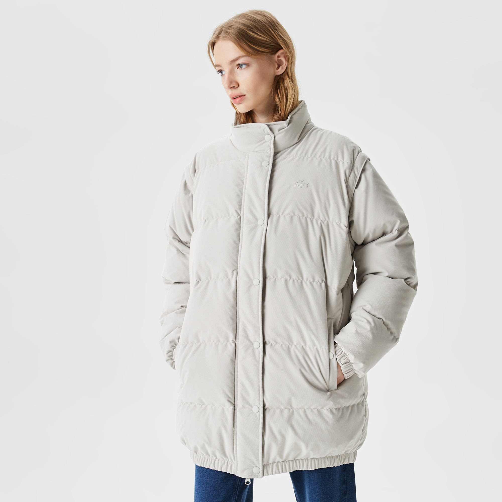 Lacoste Kadın Dik Yaka Kapitone Açık Gri Mont