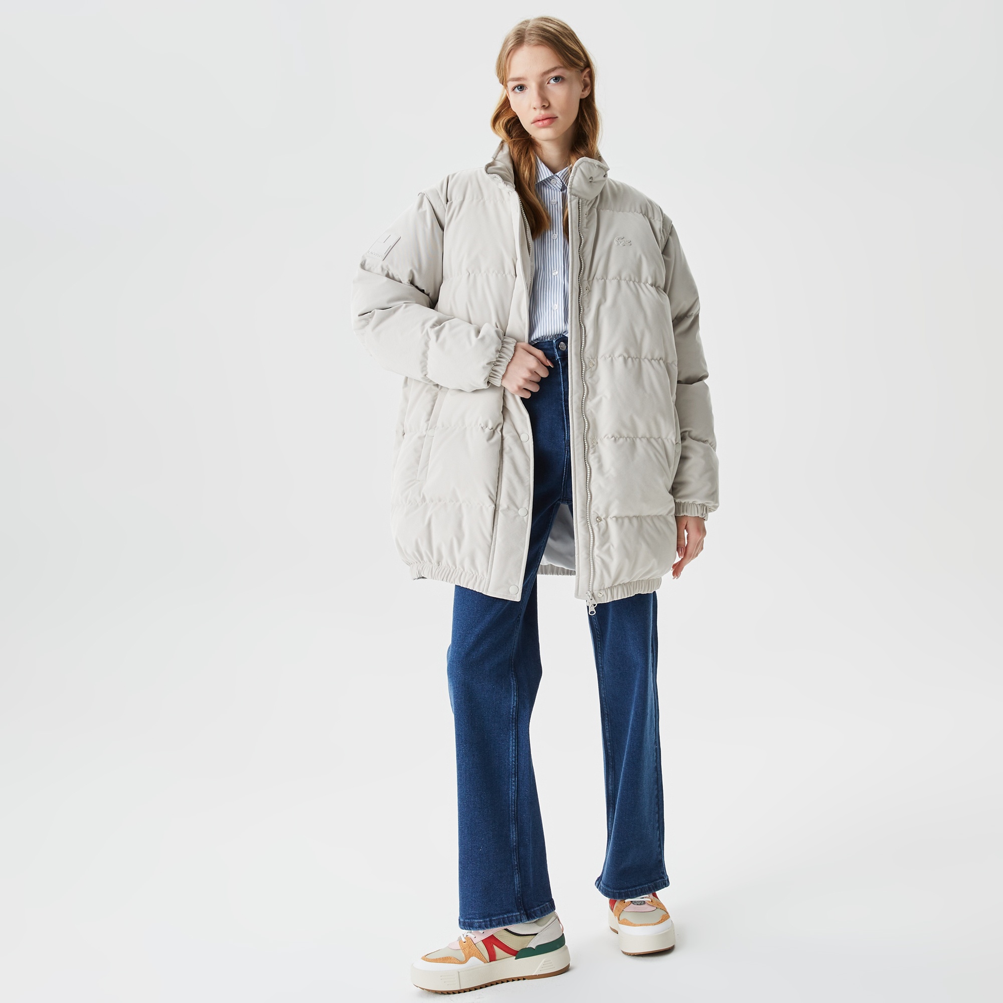 Lacoste Kadın Dik Yaka Kapitone Açık Gri Mont