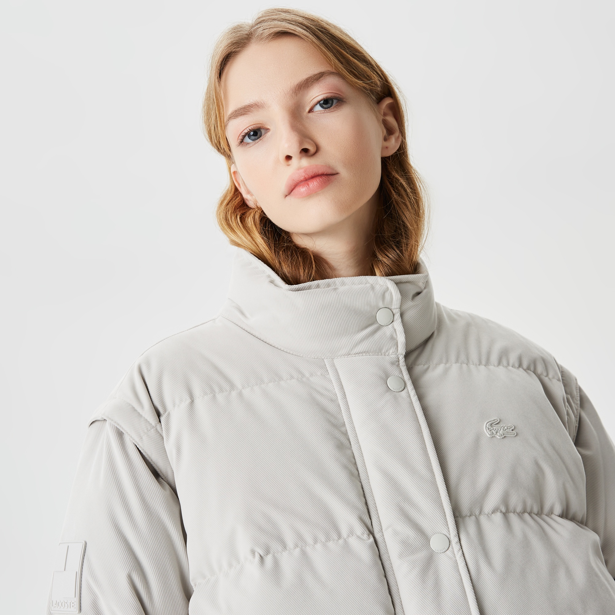 Lacoste Kadın Dik Yaka Kapitone Açık Gri Mont