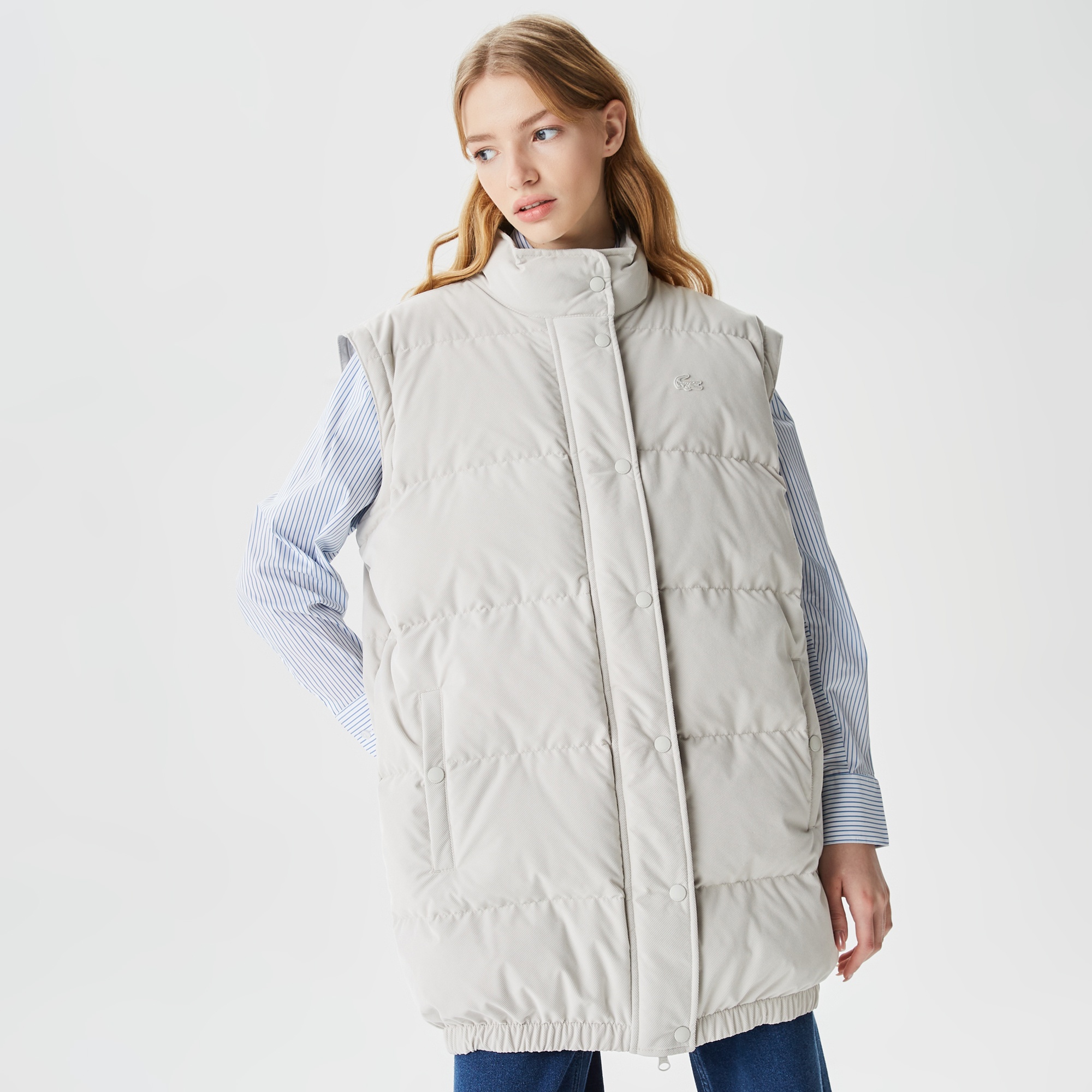 Lacoste Kadın Dik Yaka Kapitone Açık Gri Mont