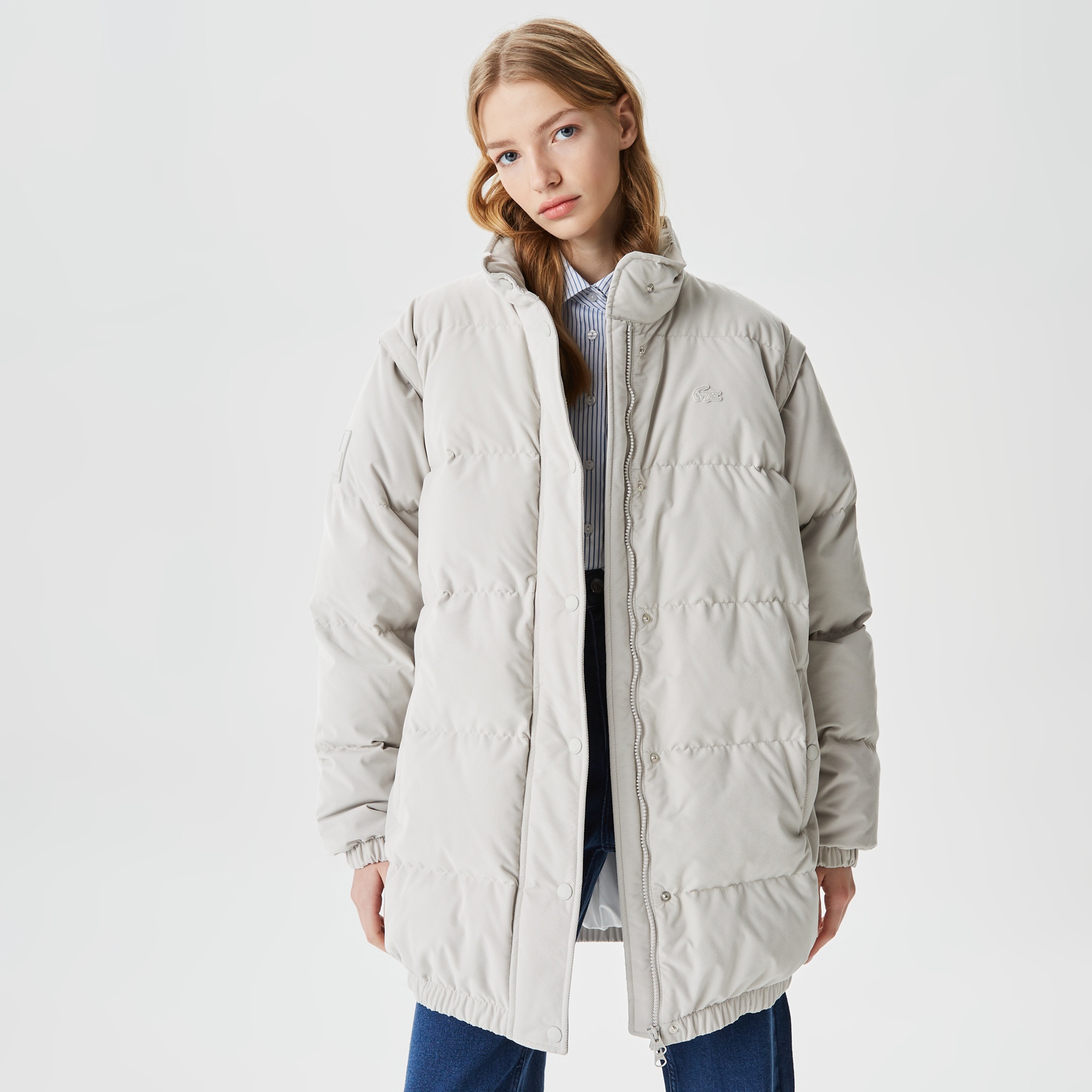 Lacoste Kadın Dik Yaka Kapitone Açık Gri Mont