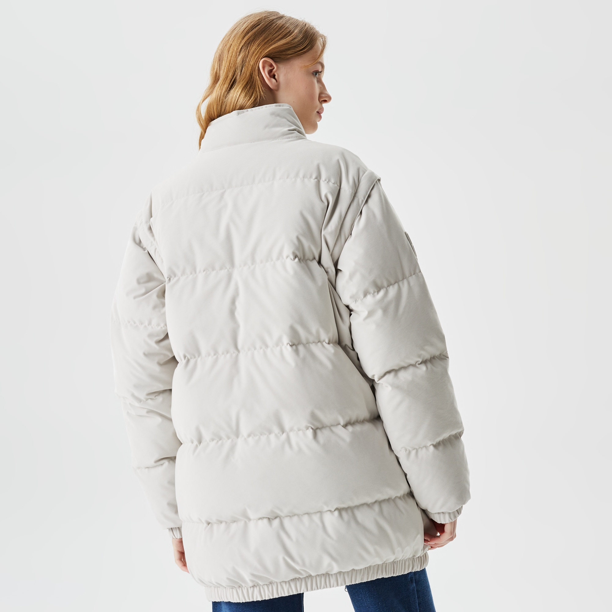 Lacoste Kadın Dik Yaka Kapitone Açık Gri Mont