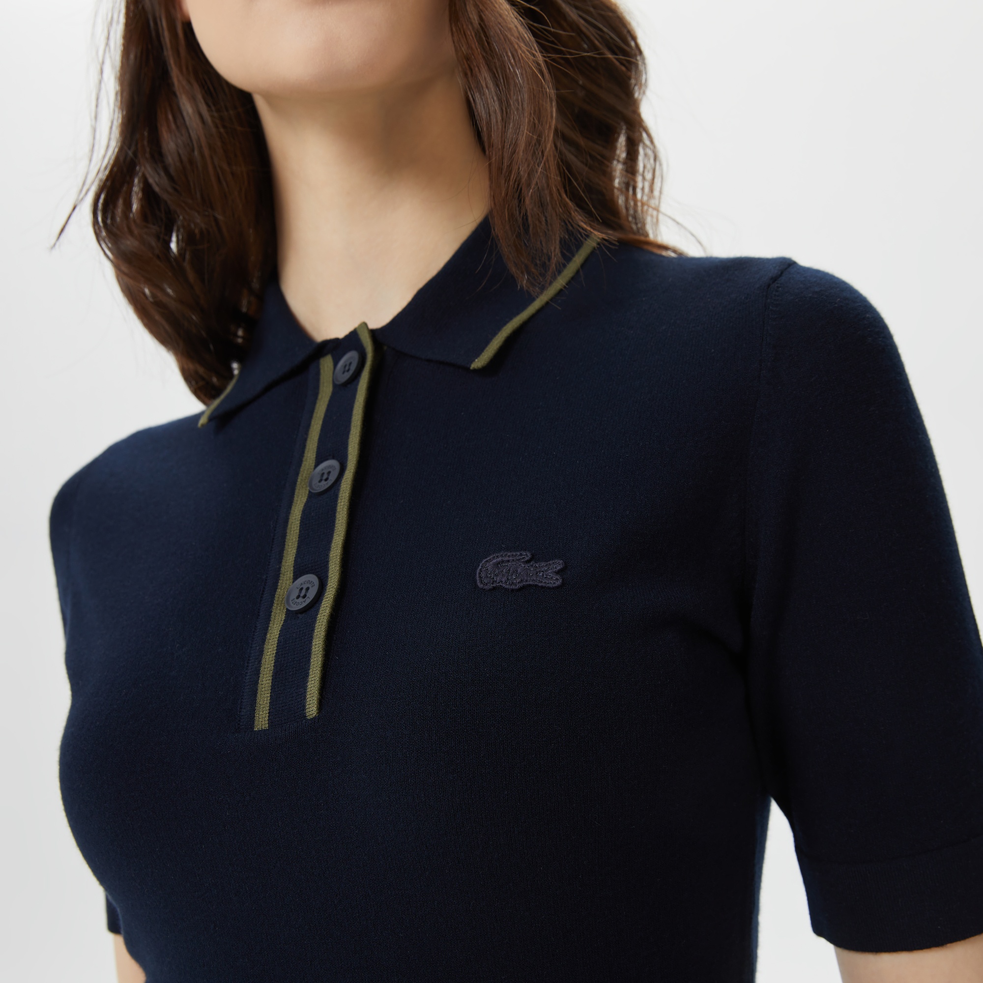 Lacoste Kadın Flare Fit Kısa Kollu Polo Yaka Lacivert Elbise