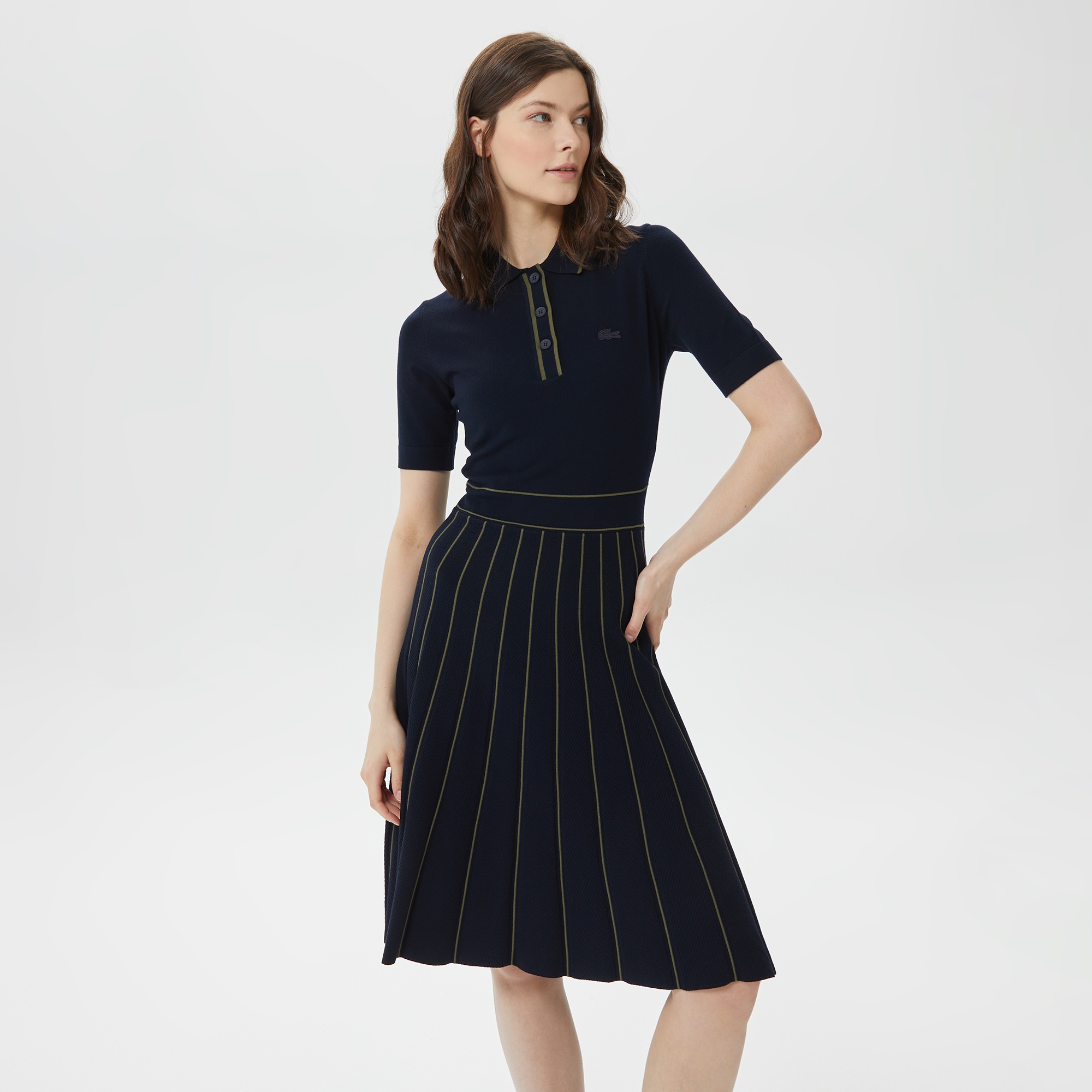 Lacoste Kadın Flare Fit Kısa Kollu Polo Yaka Lacivert Elbise