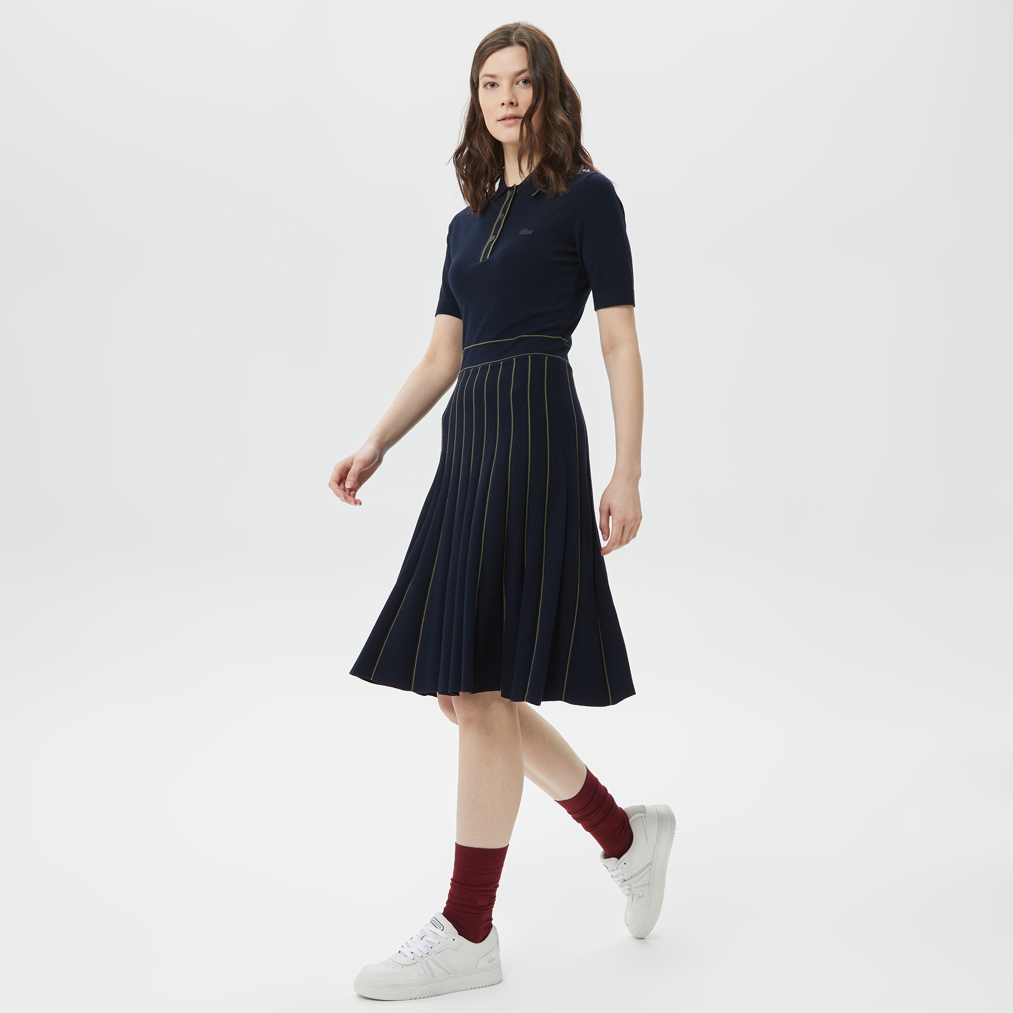 Lacoste Kadın Flare Fit Kısa Kollu Polo Yaka Lacivert Elbise