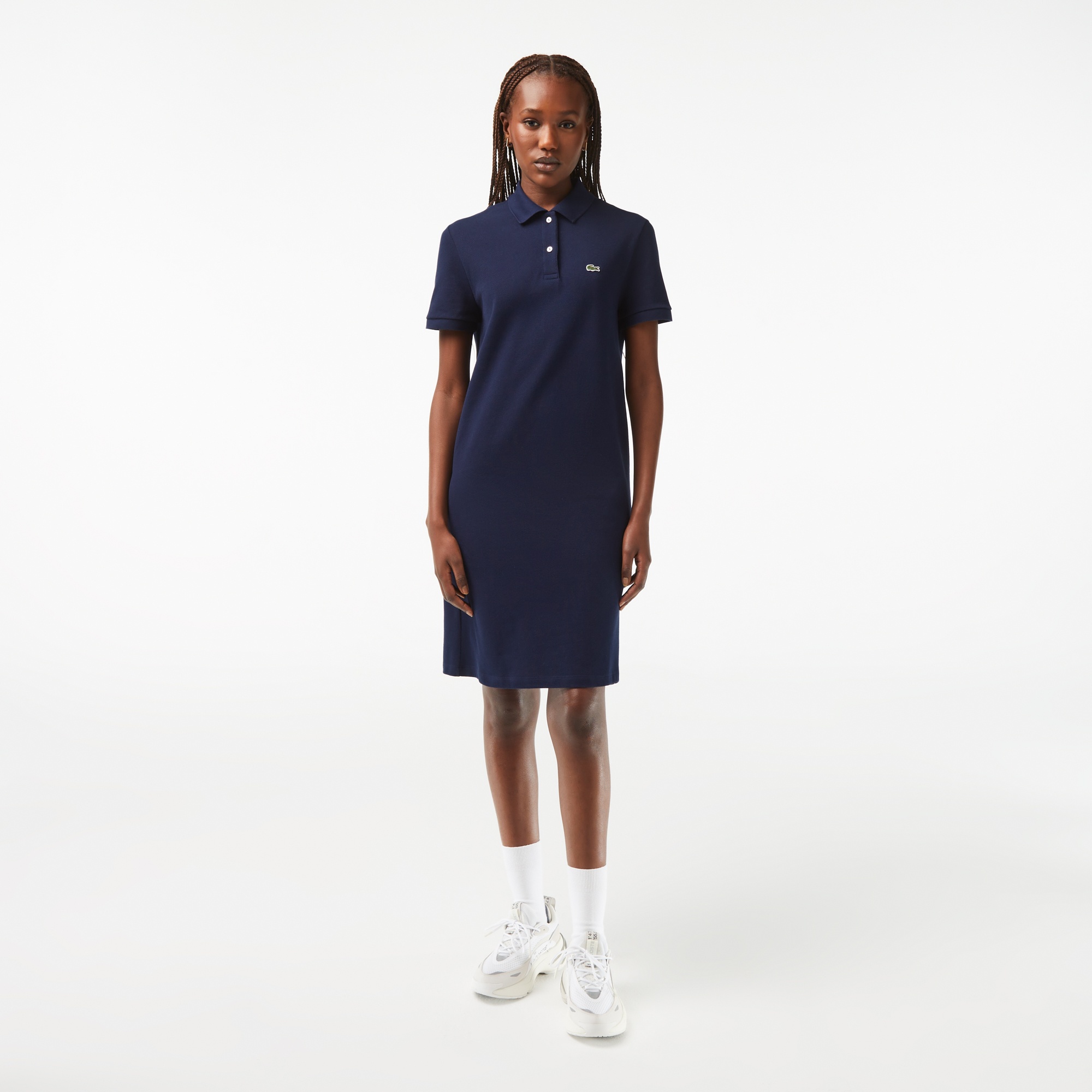 Lacoste Kadın Straight Fit Polo Yaka Lacivert Elbise
