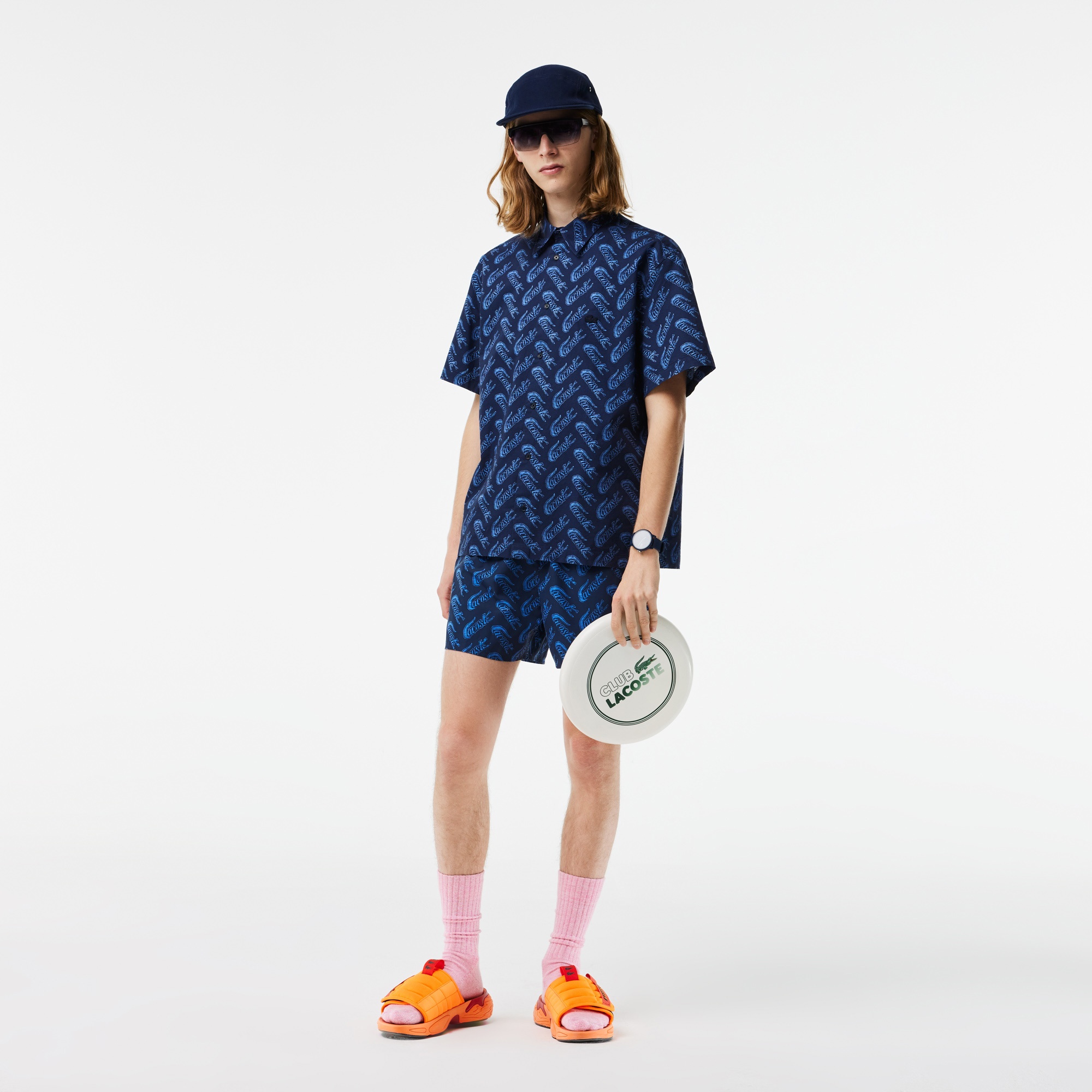Lacoste Erkek Relaxed Fit Kısa Kollu Desenli Mavi Gömlek