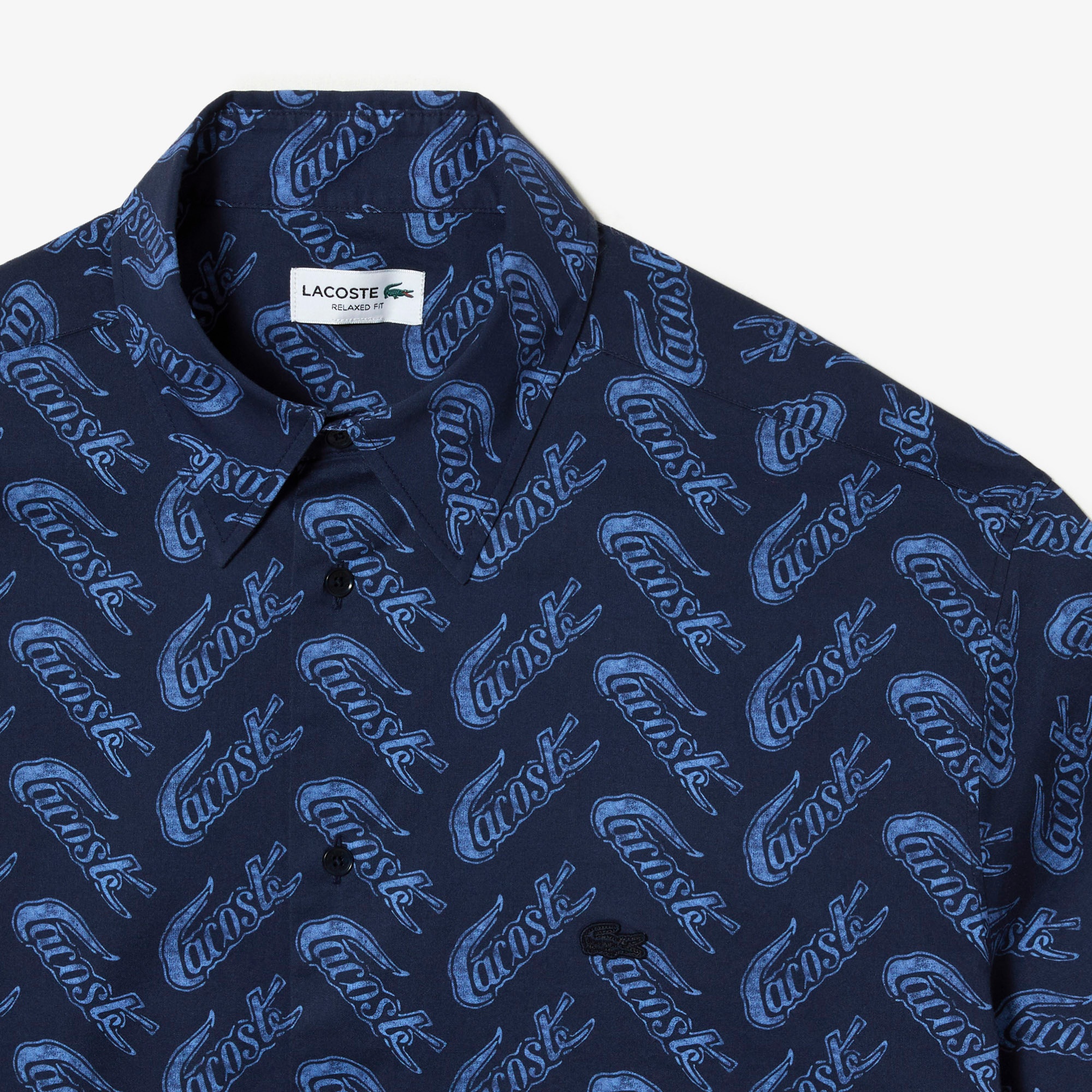 Lacoste Erkek Relaxed Fit Kısa Kollu Desenli Mavi Gömlek