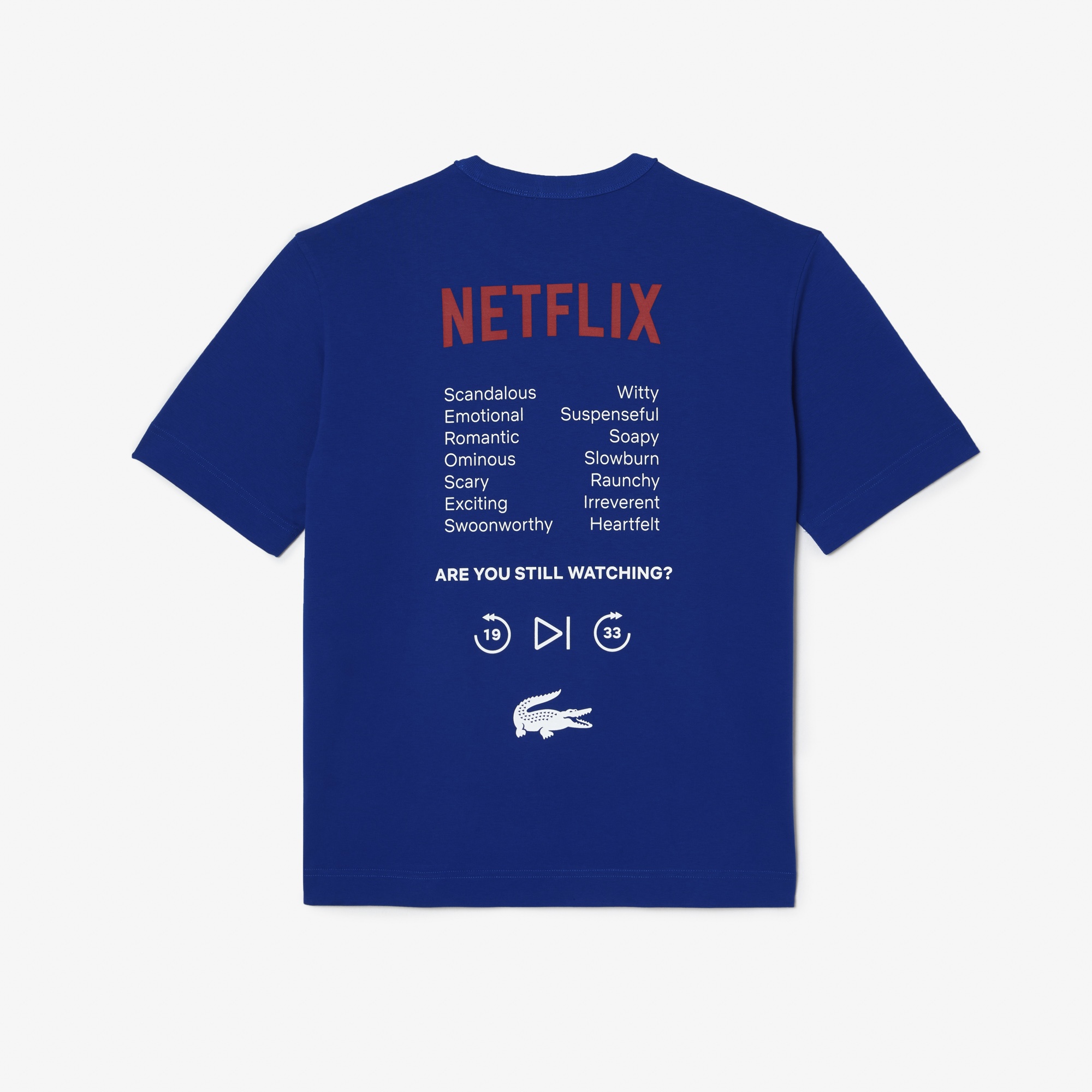 Lacoste x Netflix Unisex Loose Fit Bisiklet Yaka Baskılı Lacivert T-Shirt