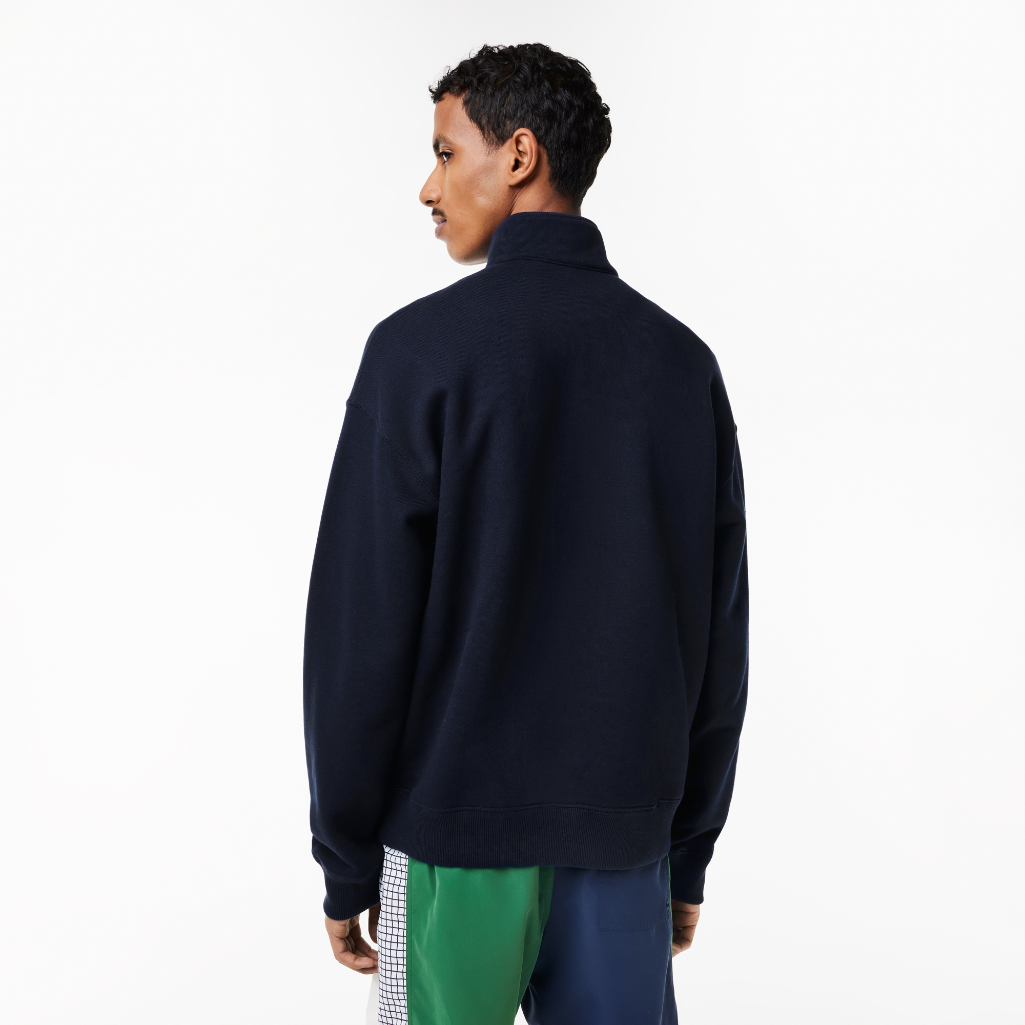 Lacoste Erkek Loose Fit Yarım Fermuarlı Organik Pamuk Baskılı Lacivert Sweatshirt
