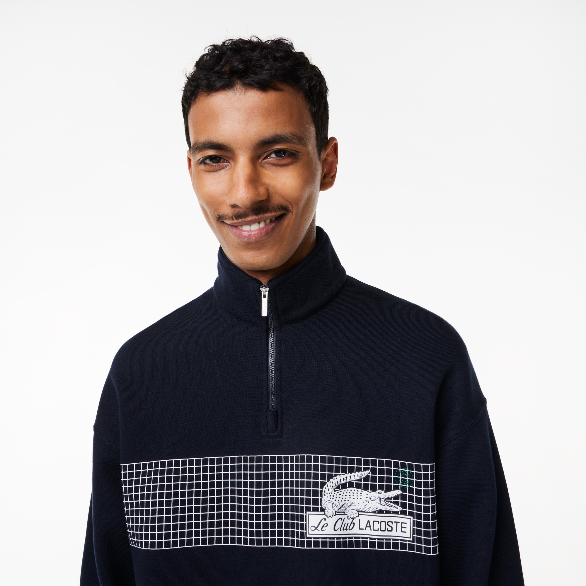 Lacoste Erkek Loose Fit Yarım Fermuarlı Organik Pamuk Baskılı Lacivert Sweatshirt