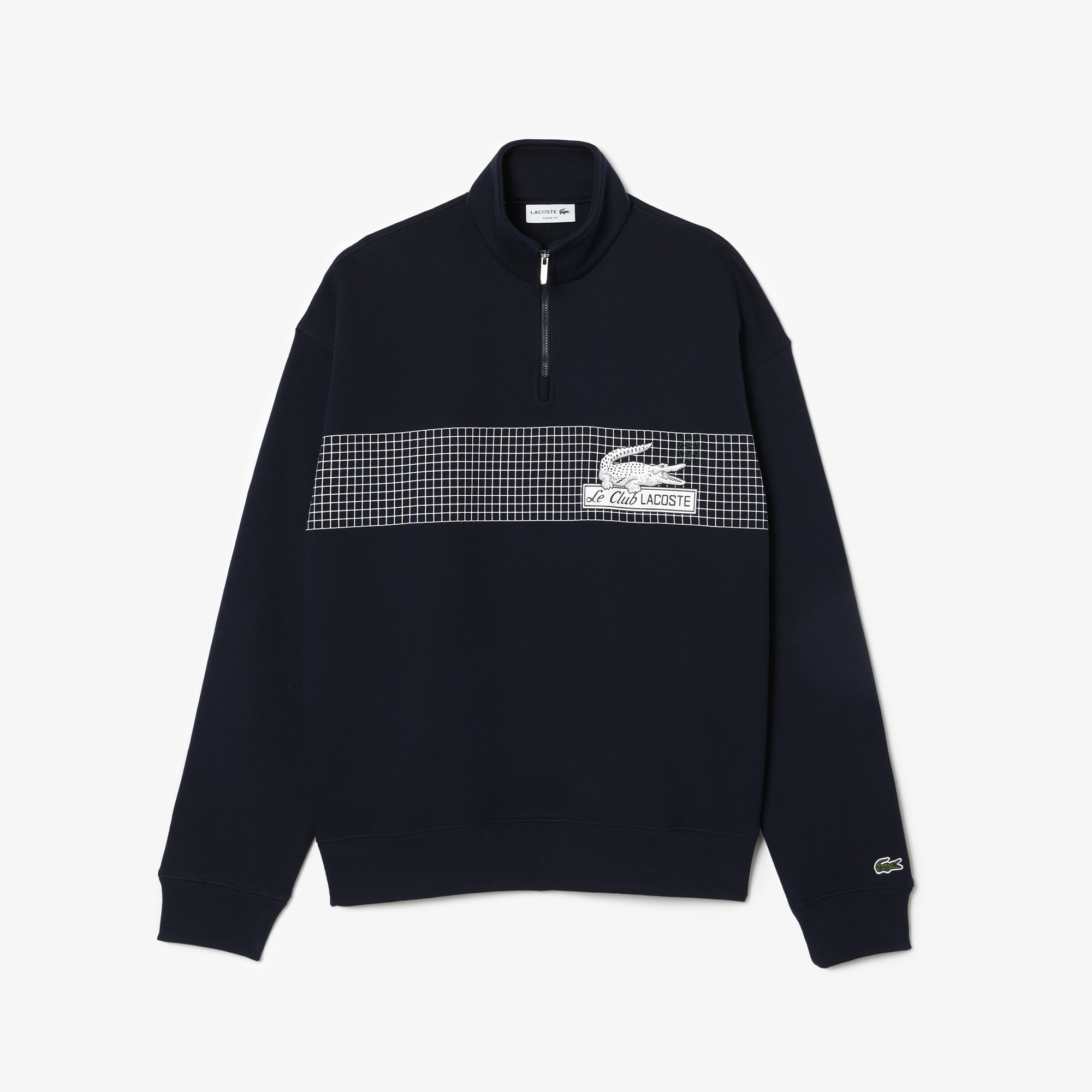 Lacoste Erkek Loose Fit Yarım Fermuarlı Organik Pamuk Baskılı Lacivert Sweatshirt