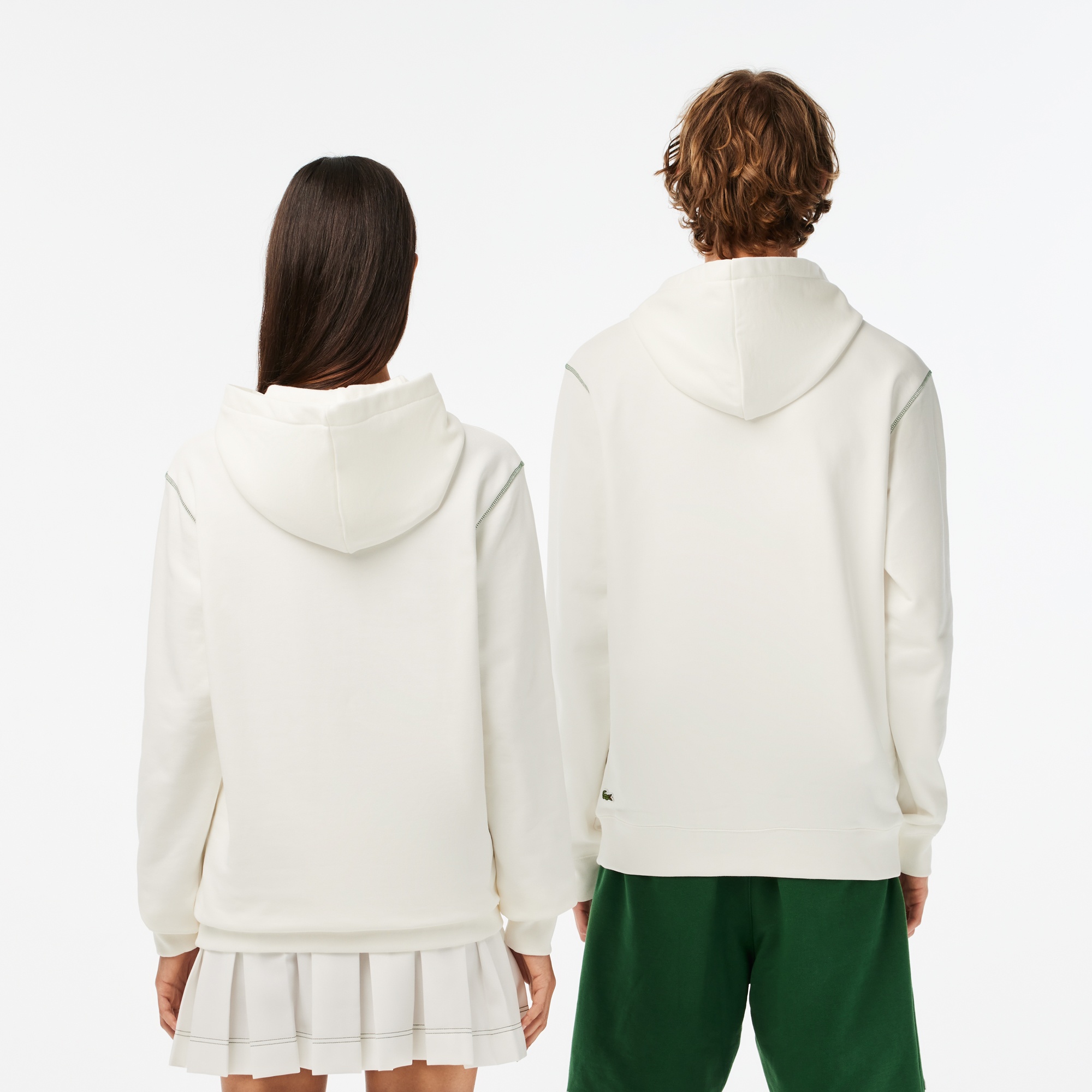 Lacoste Roland Garros Unisex Relaxed Fit Kapüşonlu Baskılı Beyaz Sweatshirt