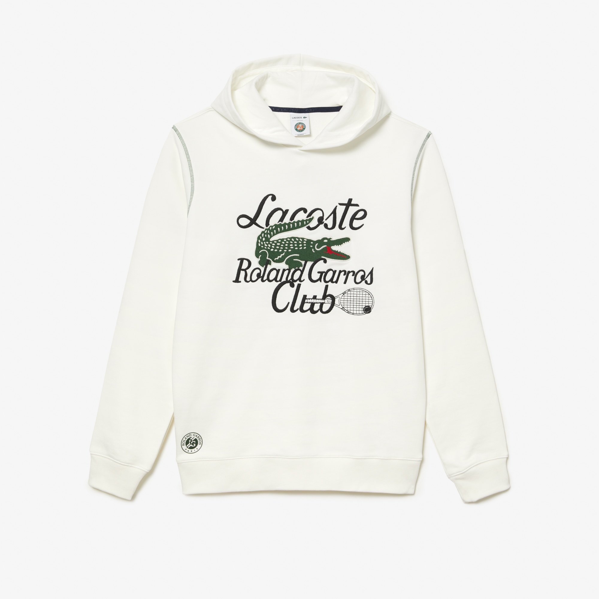 Lacoste Roland Garros Unisex Relaxed Fit Kapüşonlu Baskılı Beyaz Sweatshirt