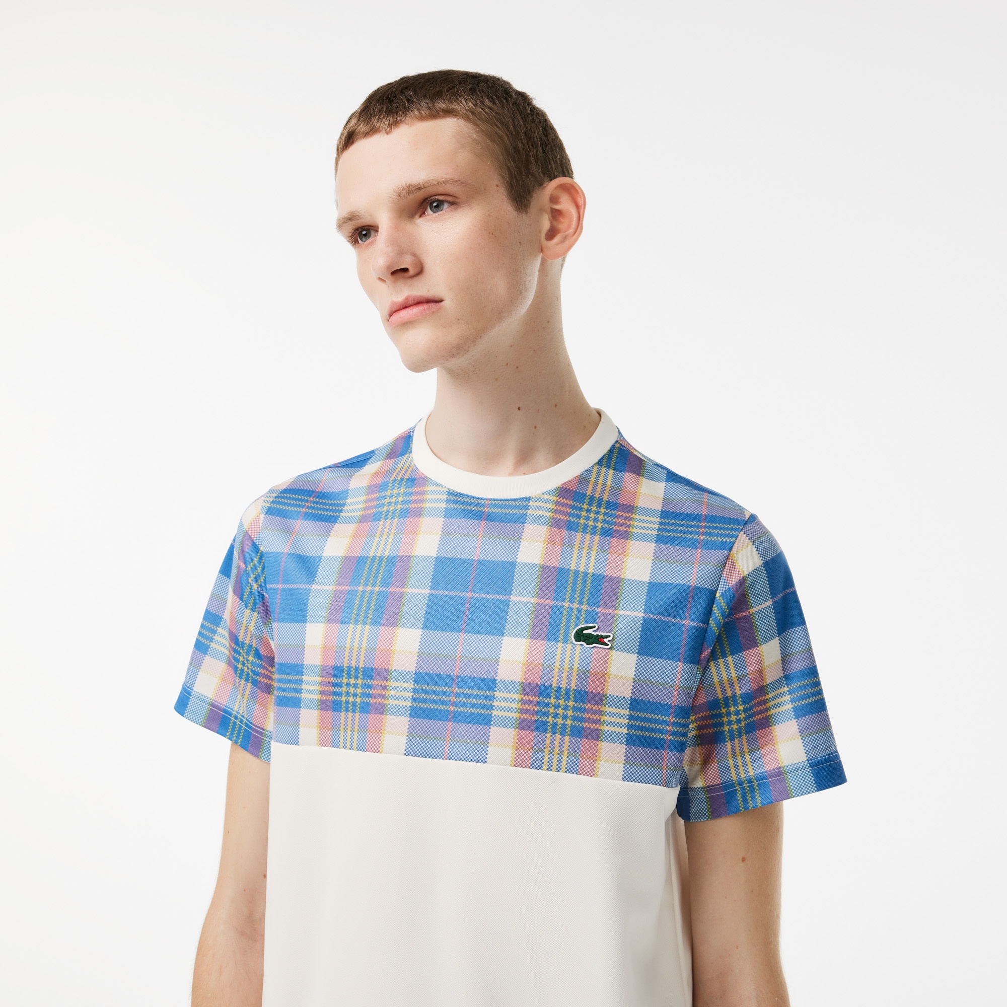 Lacoste Erkek Tennis Regular Fit Bisiklet Yaka Renk Bloklu Beyaz T-shirt