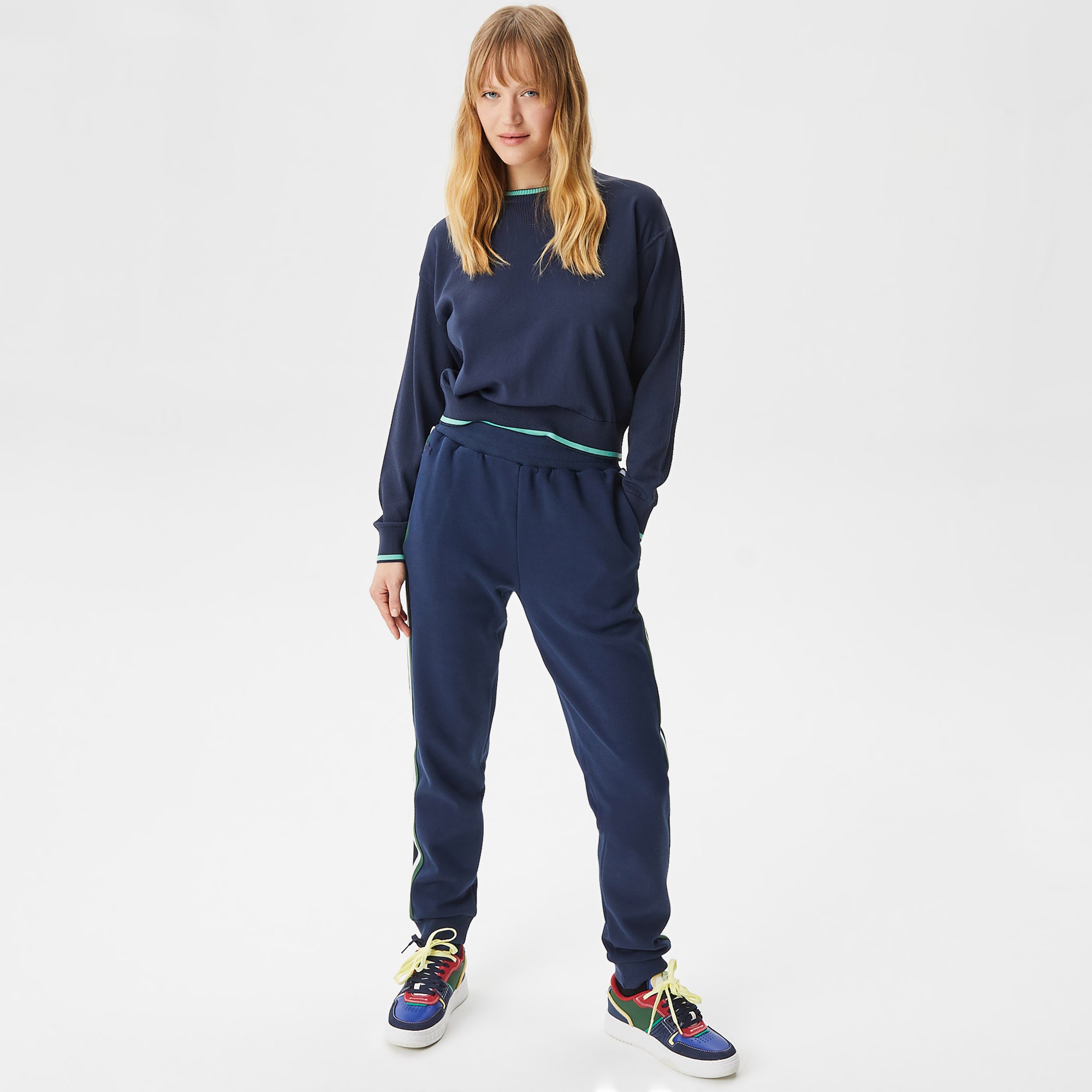 Lacoste Kadın Slim Fit Renk Bloklu Lacivert Eşofman Altı