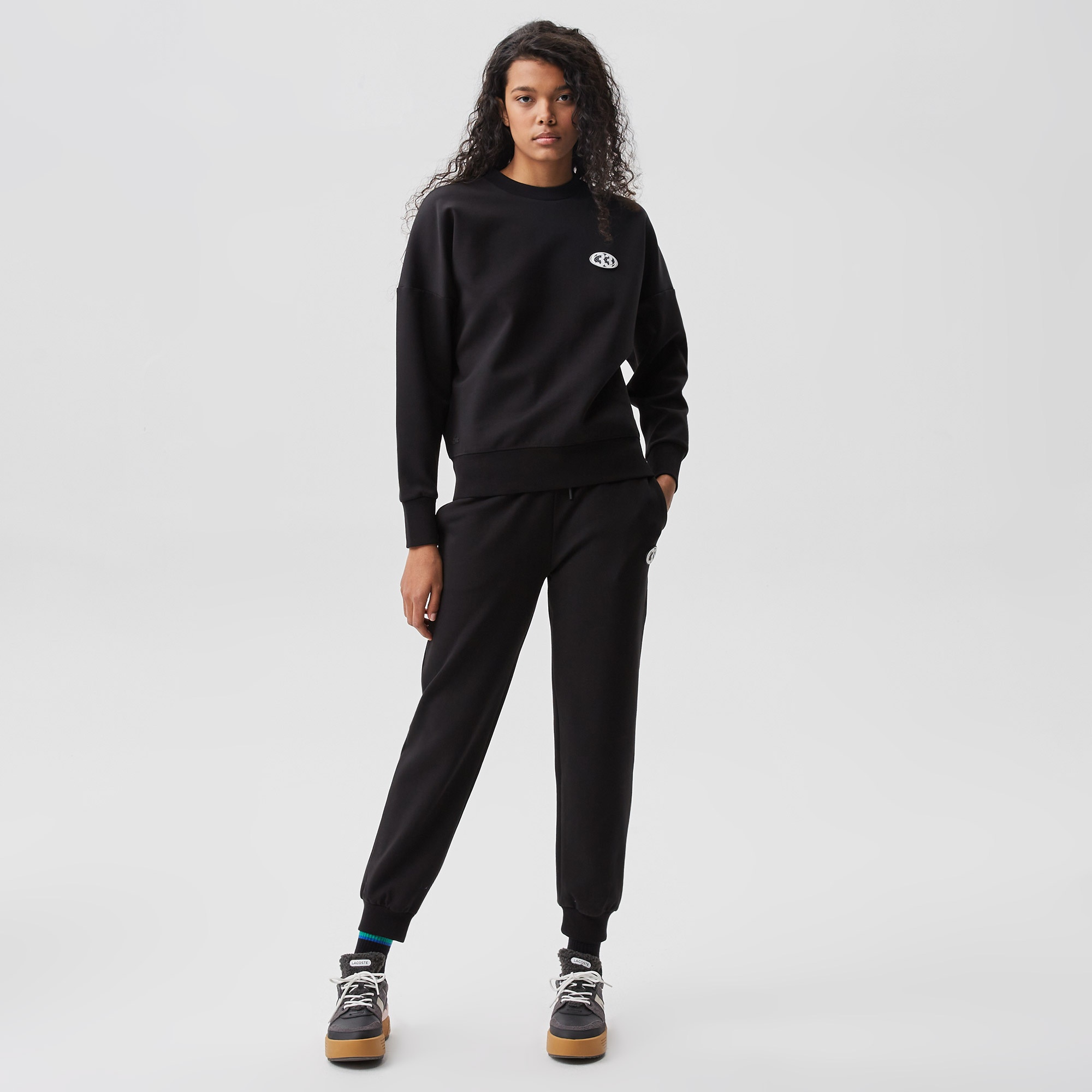 Lacoste Kadın Slim Fit Baskılı Siyah Eşofman Altı