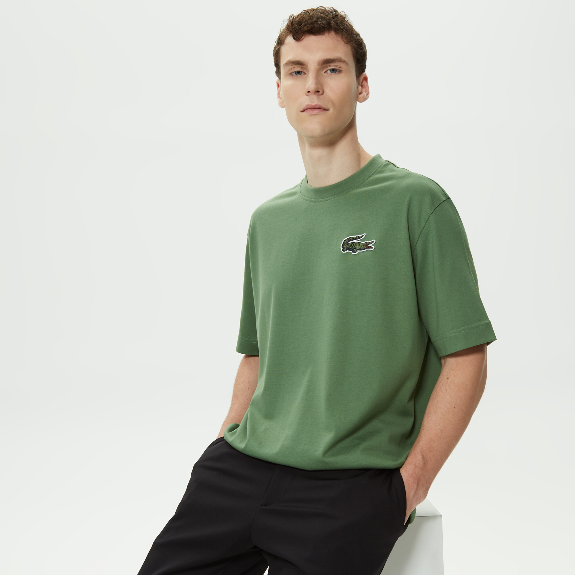 Lacoste Unisex Loose Fit Bisiklet Yaka Organik Pamuk Yeşil T-Shirt
