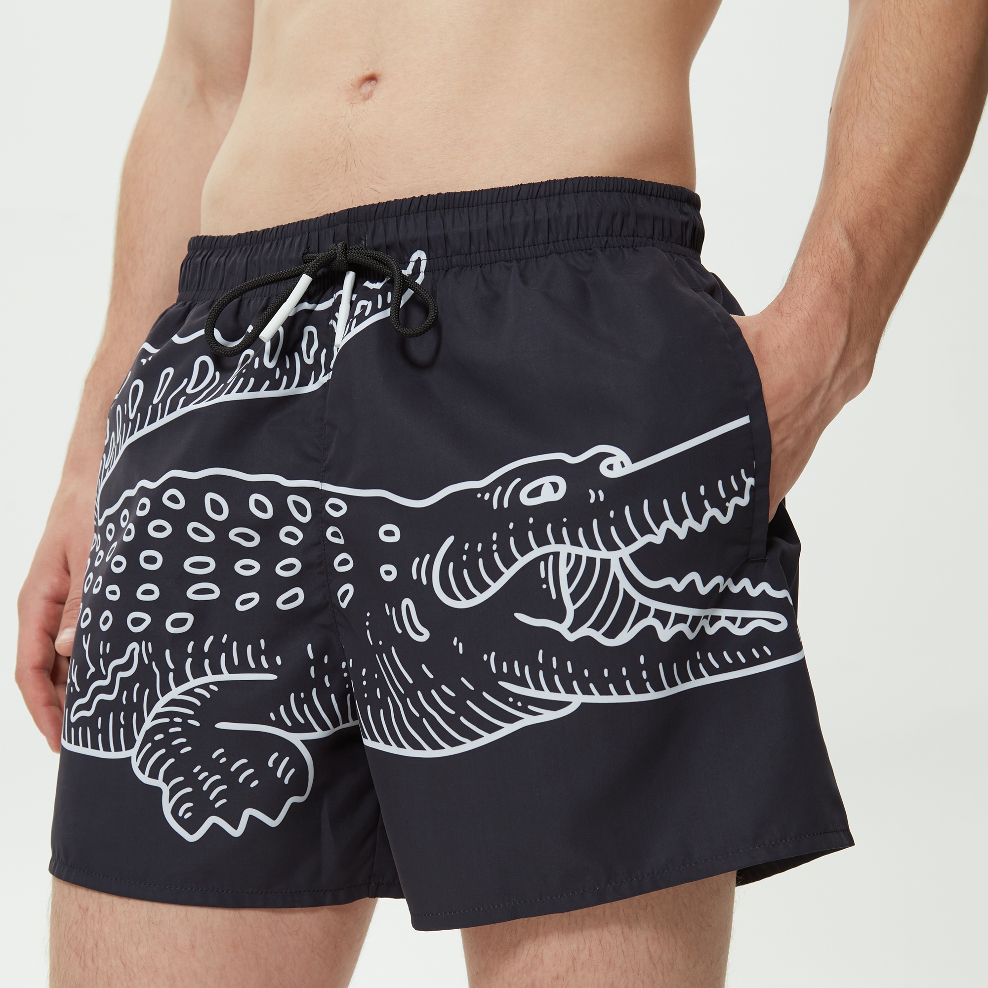 Lacoste Erkek Baskılı Siyah Mayo Şort