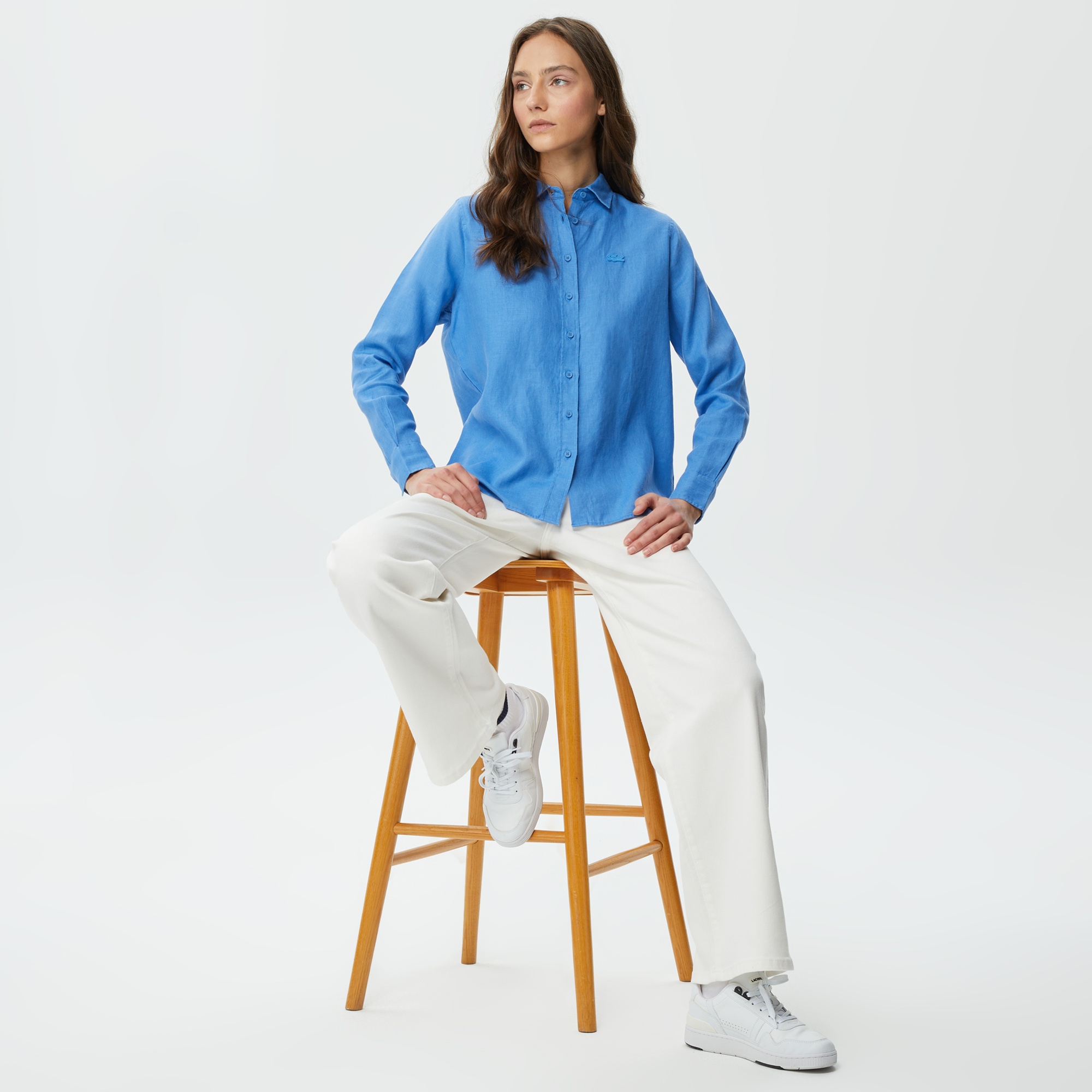 Lacoste Kadın Relaxed Fit Mavi Gömlek