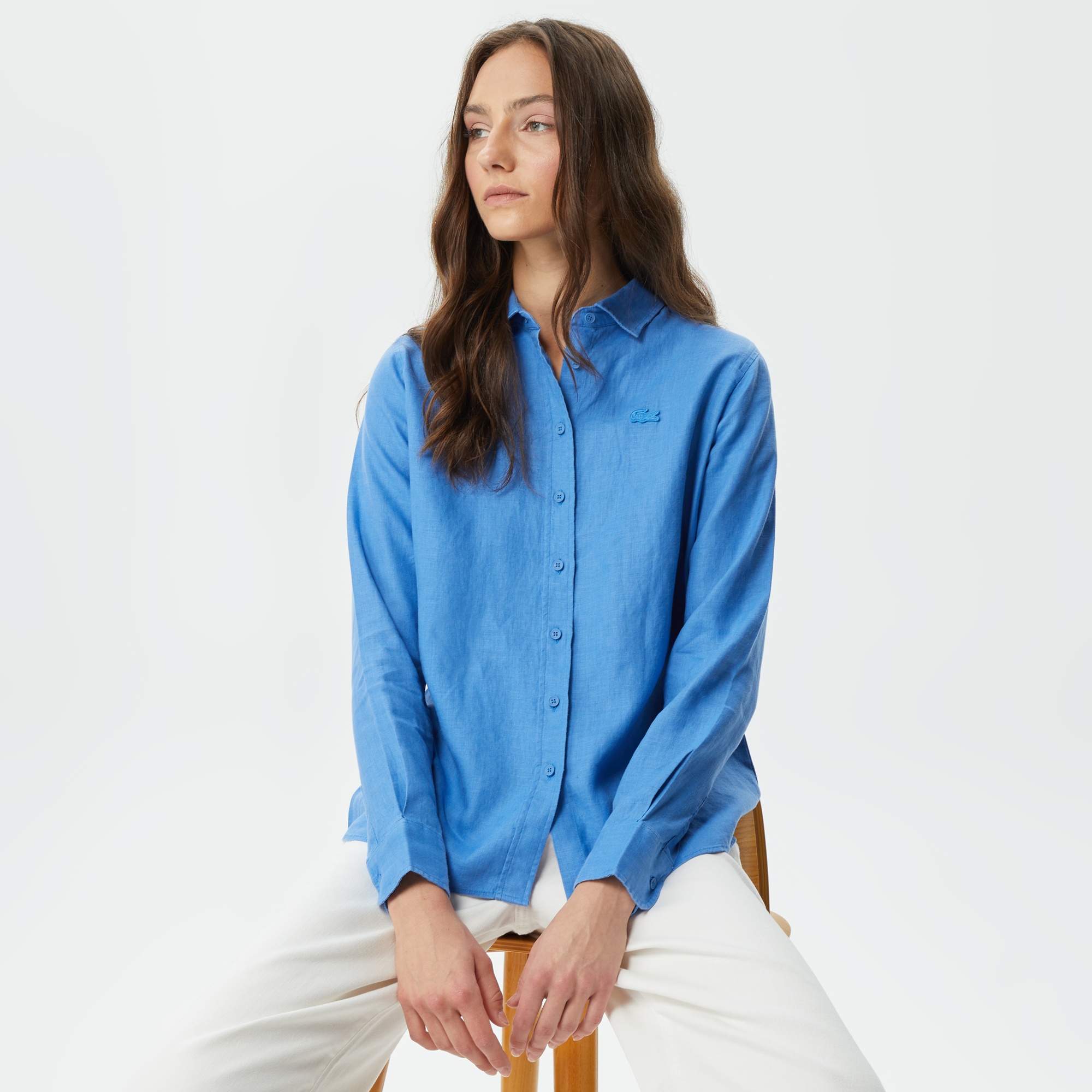 Lacoste Kadın Relaxed Fit Mavi Gömlek