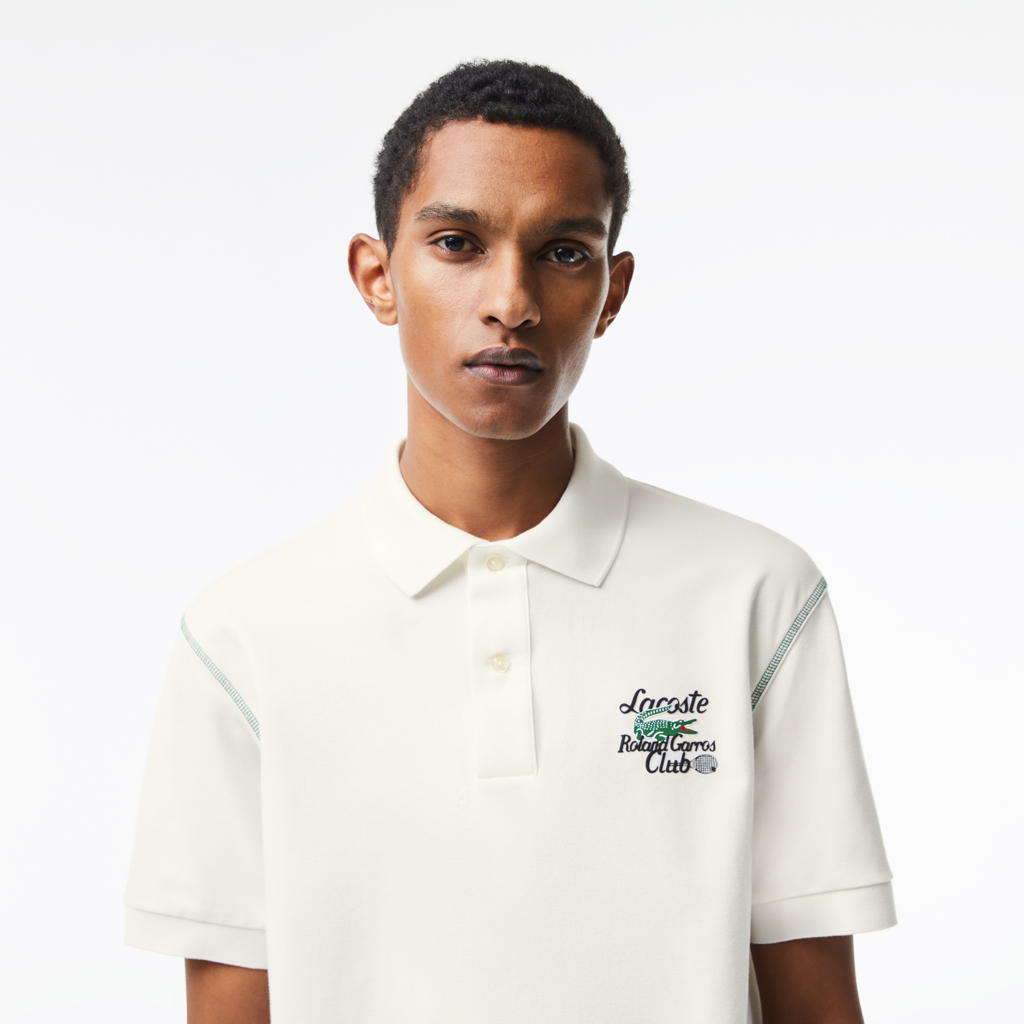 Lacoste Roland Garros Erkek Relaxed Fit Baskılı Krem Polo