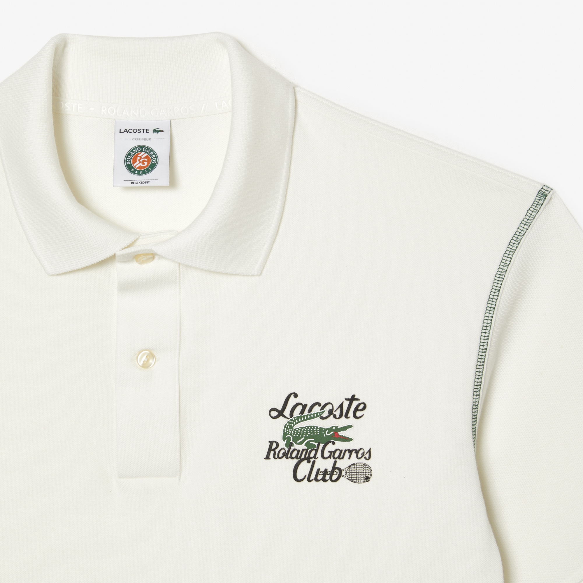 Lacoste Roland Garros Erkek Relaxed Fit Baskılı Krem Polo
