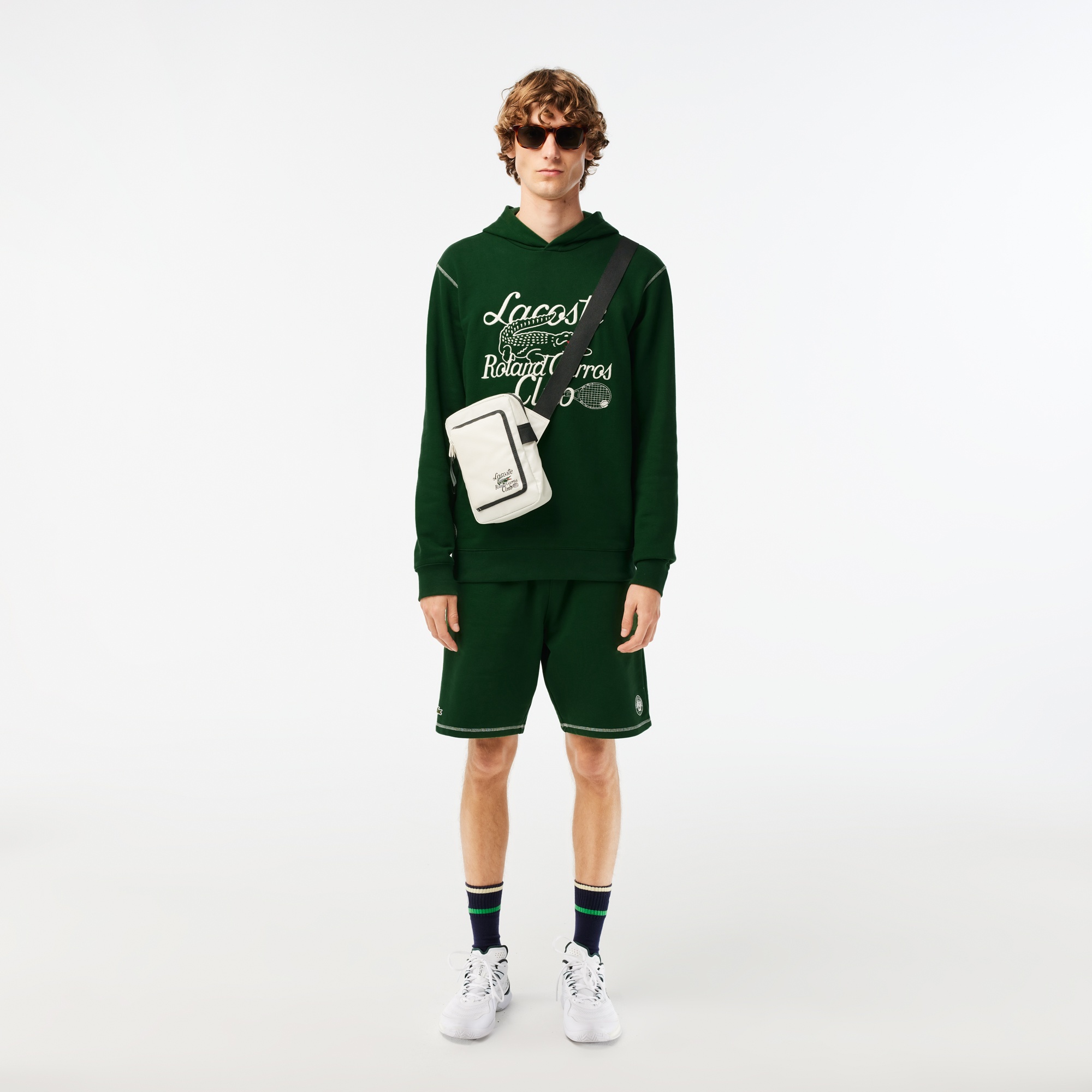 Lacoste Roland Garros Unisex Relaxed Fit Kapüşonlu Baskılı Yeşil Sweatshirt