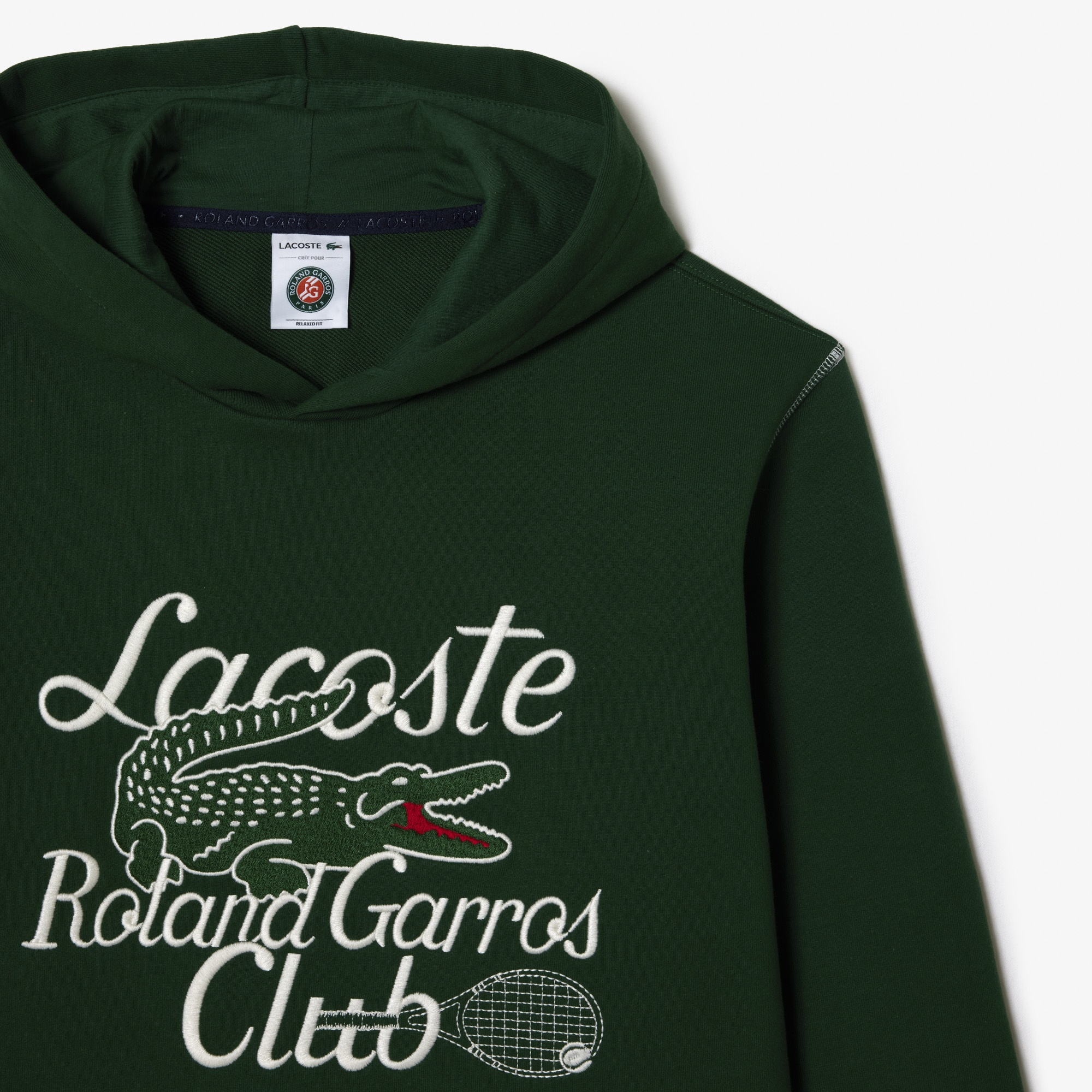 Lacoste Roland Garros Unisex Relaxed Fit Kapüşonlu Baskılı Yeşil Sweatshirt