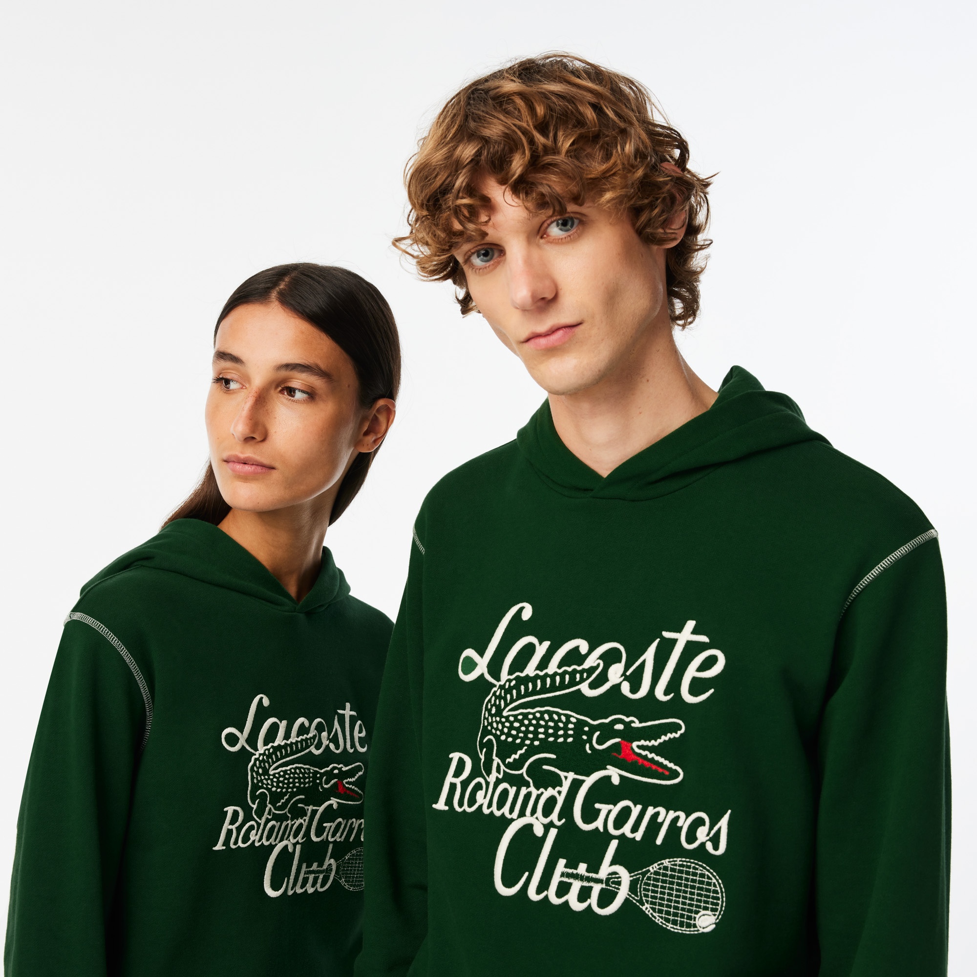 Lacoste Roland Garros Unisex Relaxed Fit Kapüşonlu Baskılı Yeşil Sweatshirt