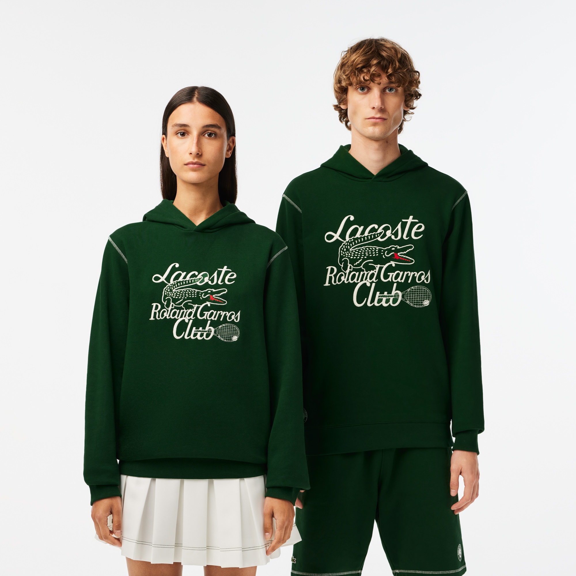 Lacoste Roland Garros Unisex Relaxed Fit Kapüşonlu Baskılı Yeşil Sweatshirt