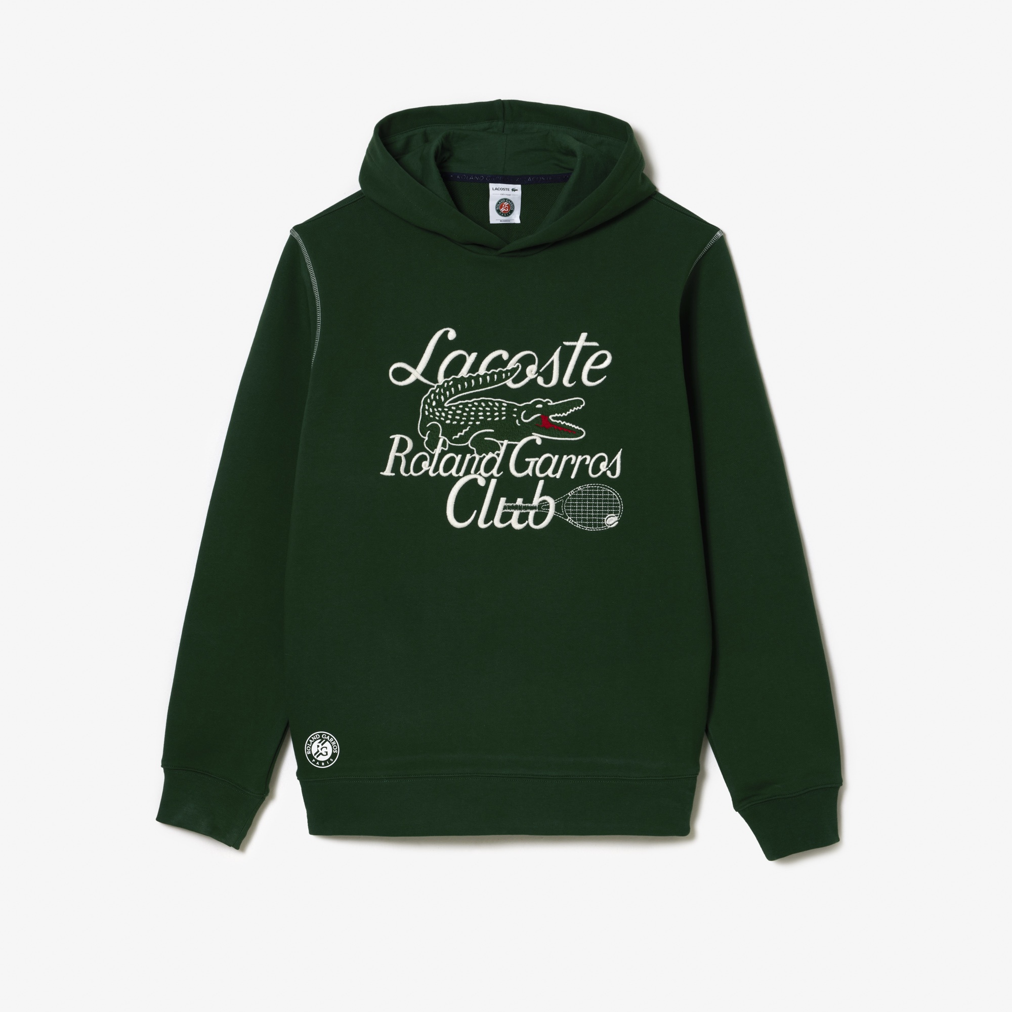 Lacoste Roland Garros Unisex Relaxed Fit Kapüşonlu Baskılı Yeşil Sweatshirt