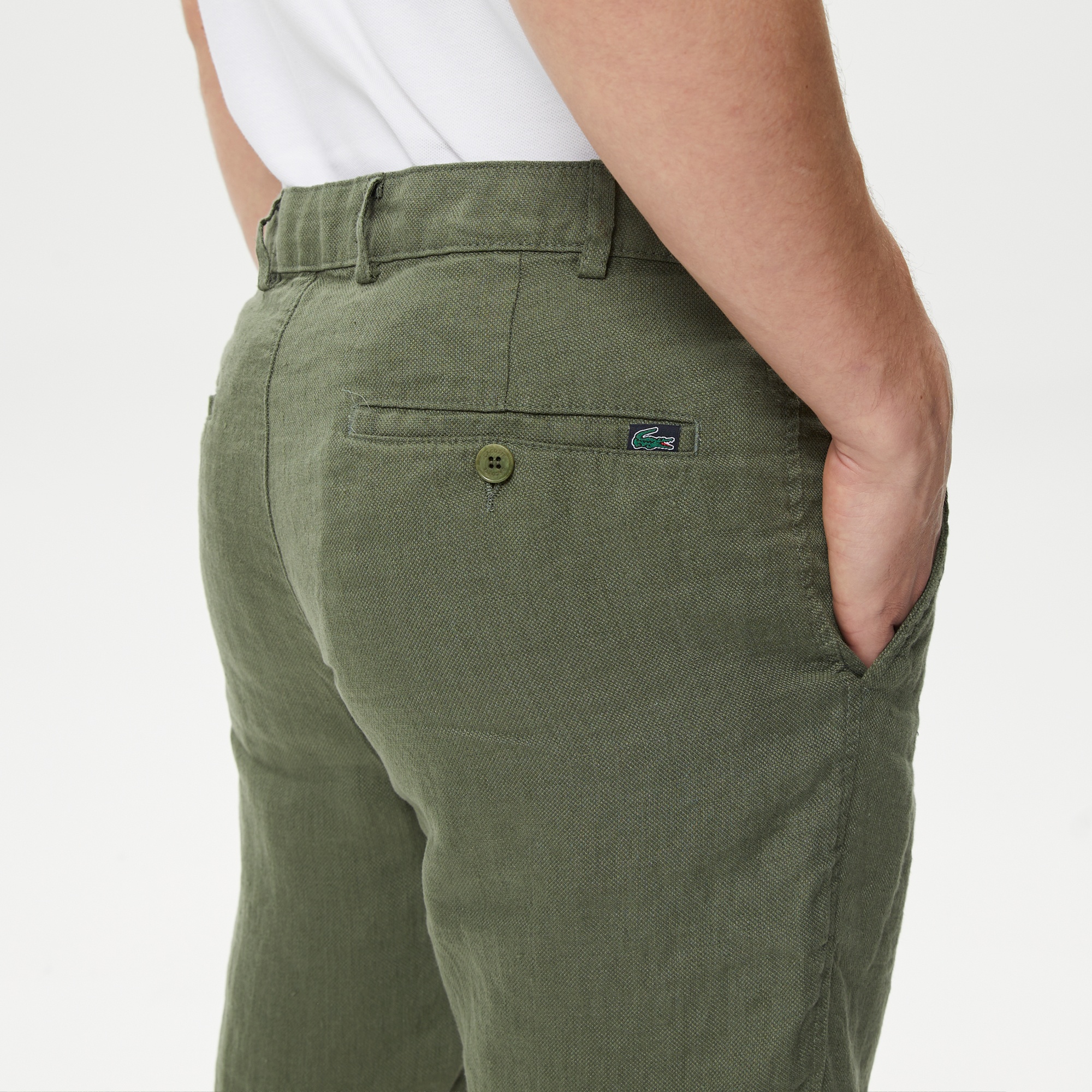 Lacoste Erkek Slim Fit Keten Yeşil Bermuda