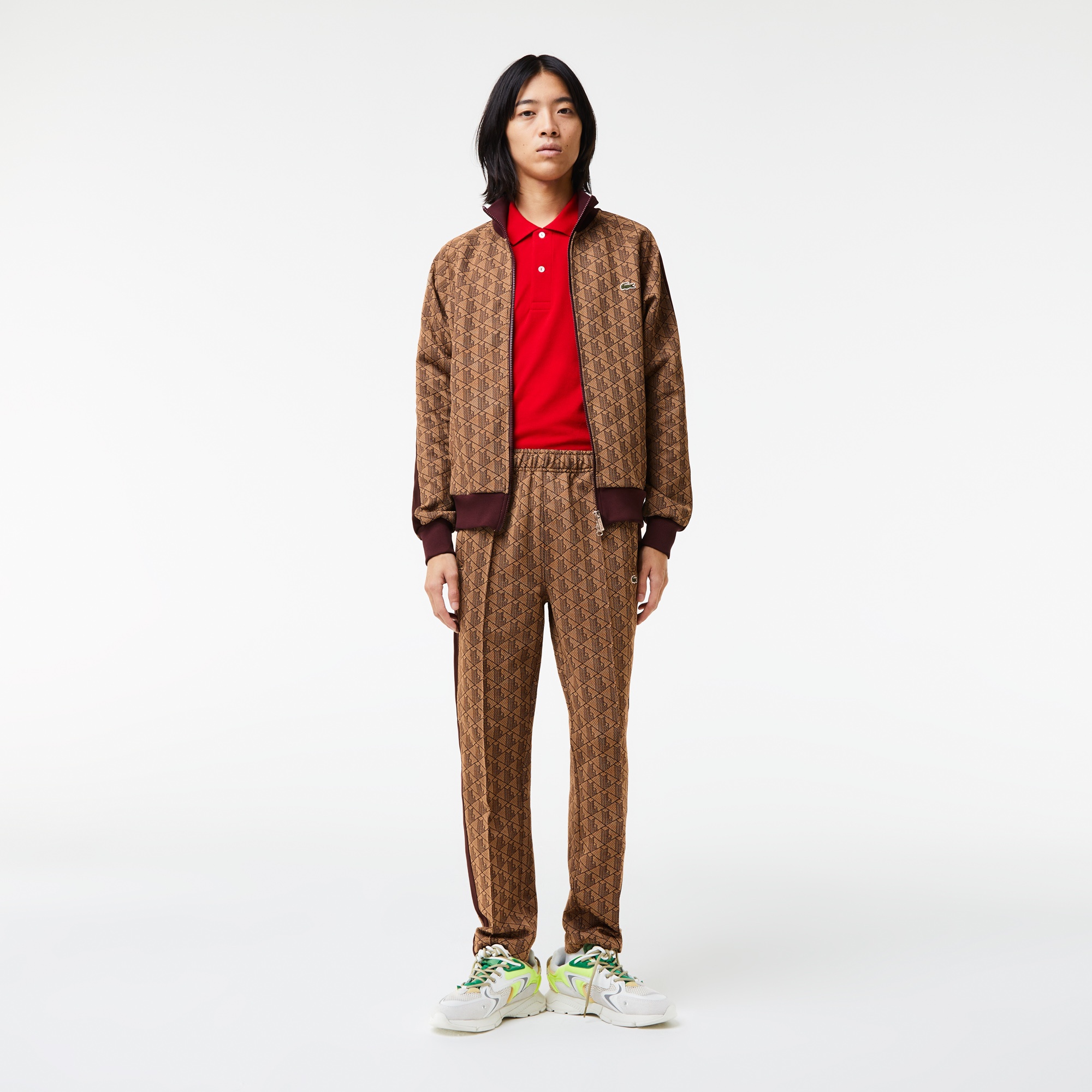 Lacoste Erkek Regular Fit Fermuarlı Monogram Kahverengi Sweatshirt