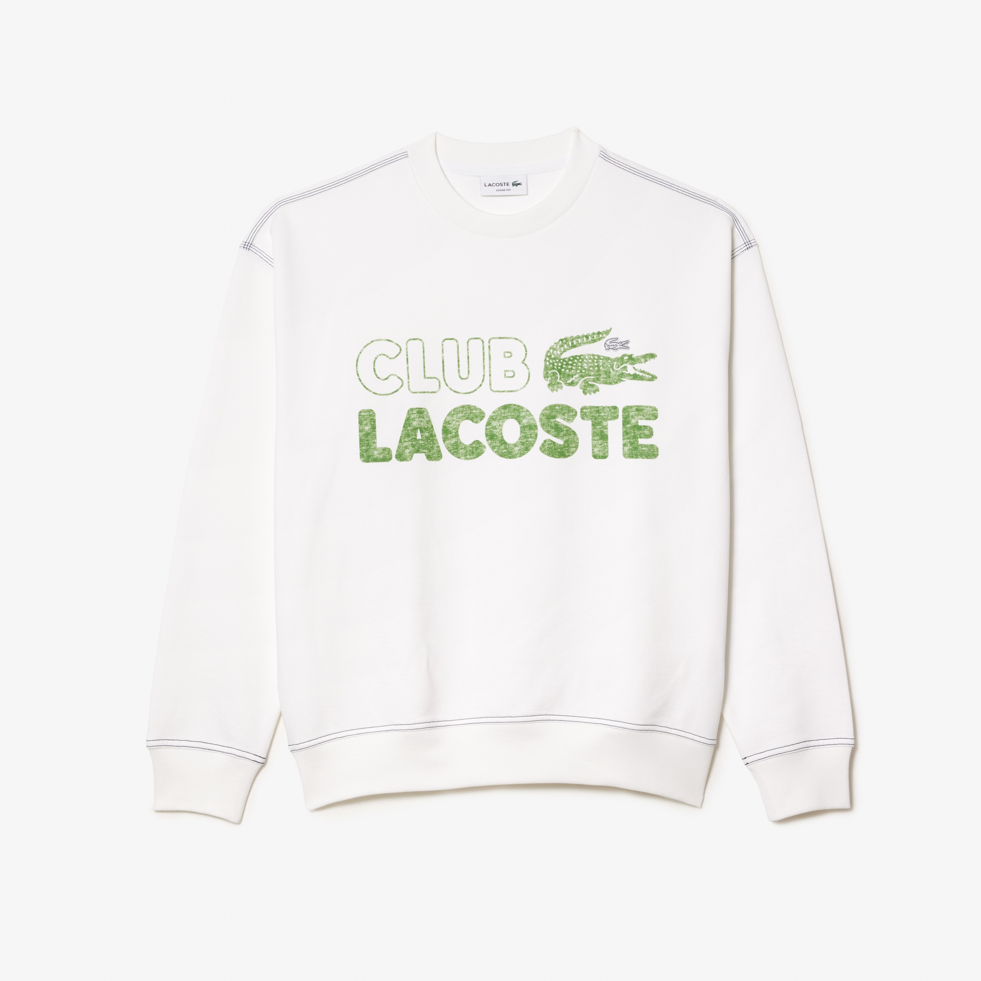 Lacoste Erkek Loose Fit Bisiklet Yaka Organik Pamuk Baskılı Beyaz Sweatshirt