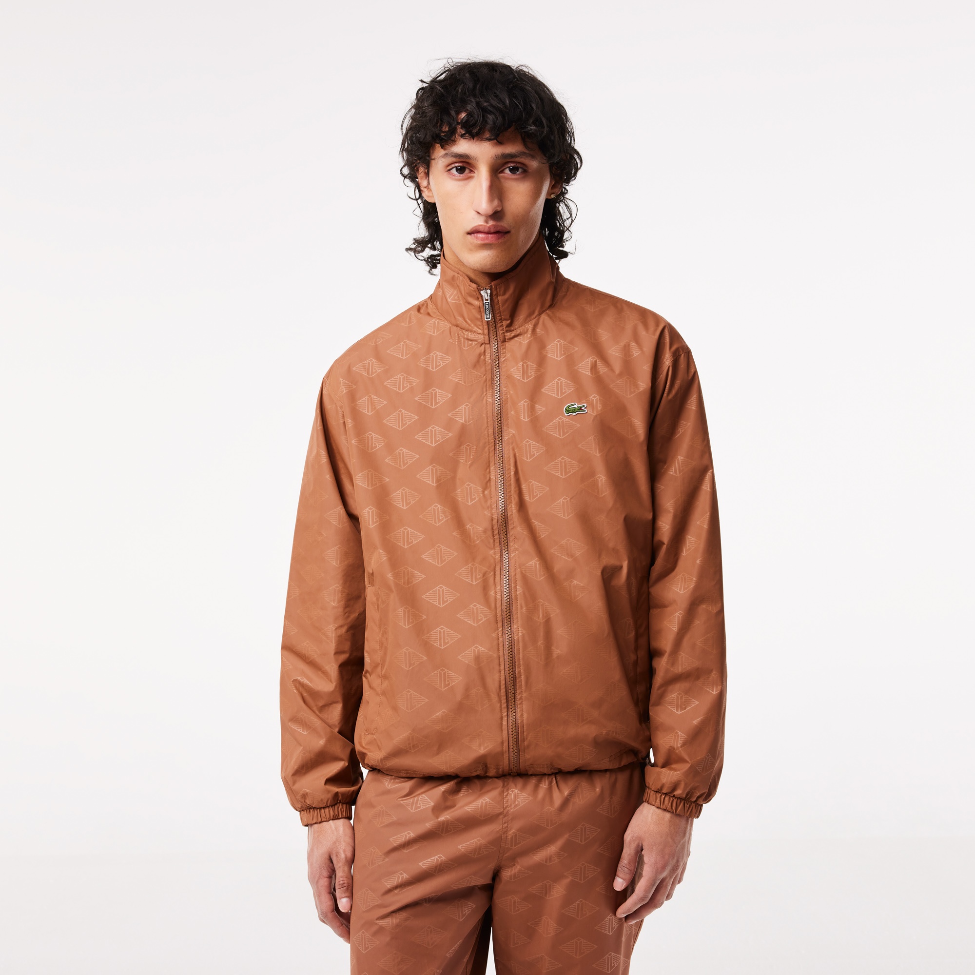 Lacoste Erkek Dik Yaka Monogram Kahverengi Mont