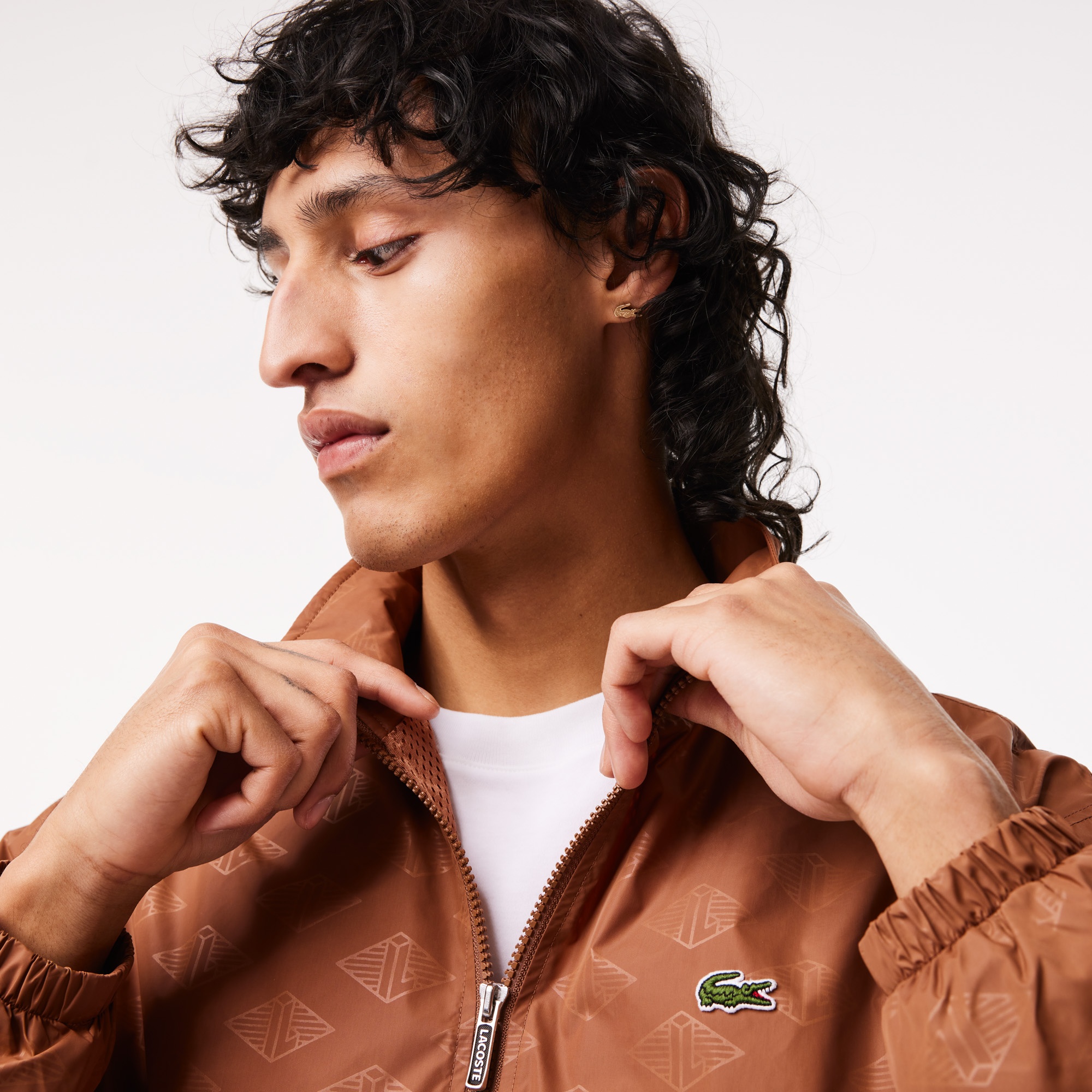 Lacoste Erkek Dik Yaka Monogram Kahverengi Mont