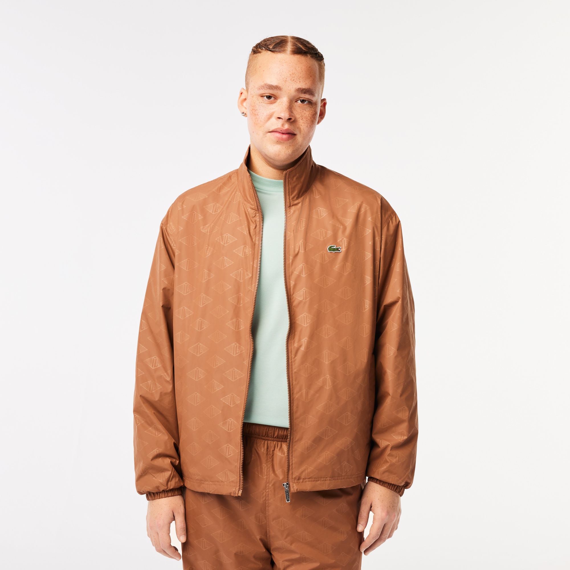 Lacoste Erkek Dik Yaka Monogram Kahverengi Mont