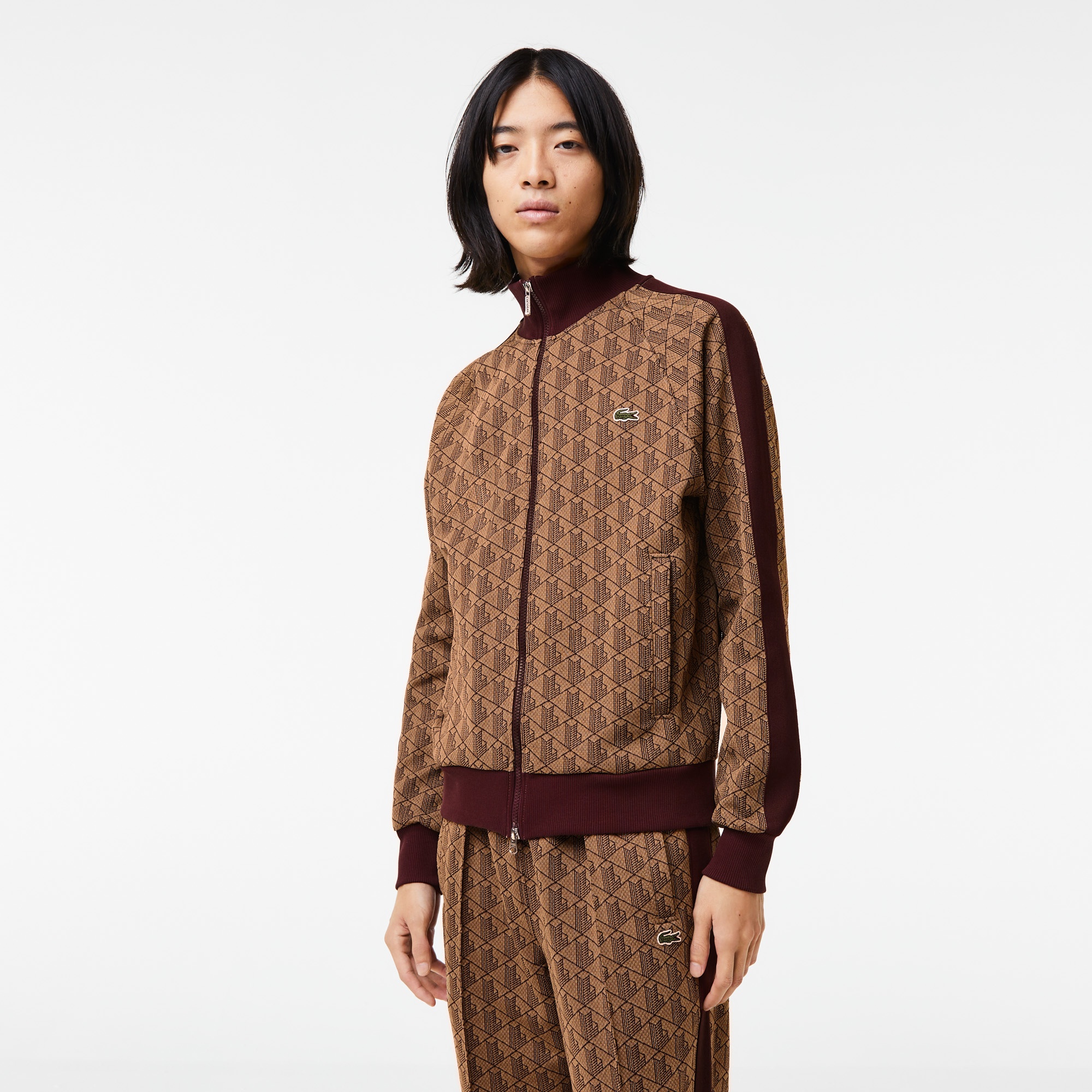 Lacoste Erkek Regular Fit Fermuarlı Monogram Kahverengi Sweatshirt