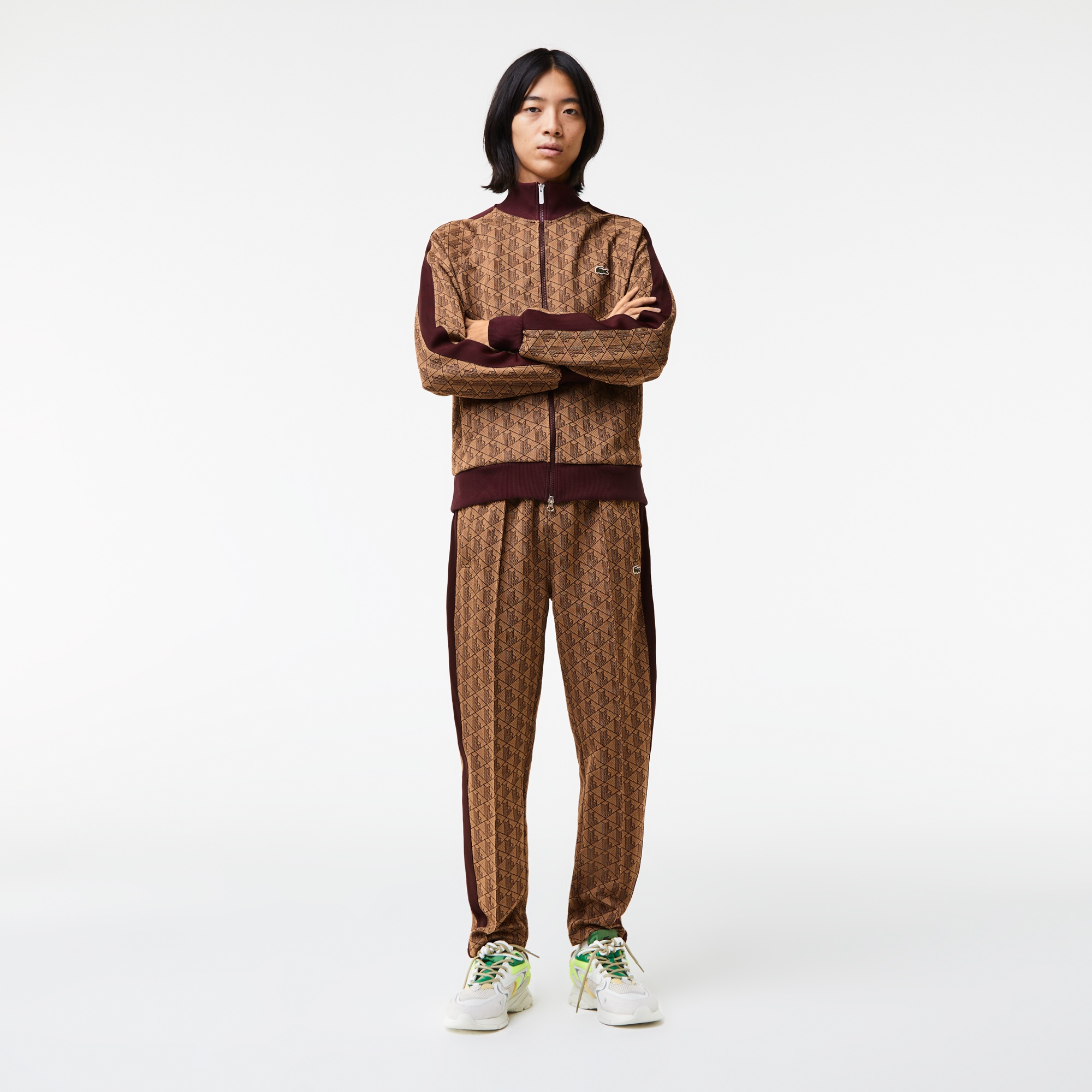 Lacoste Erkek Regular Fit Fermuarlı Monogram Kahverengi Sweatshirt